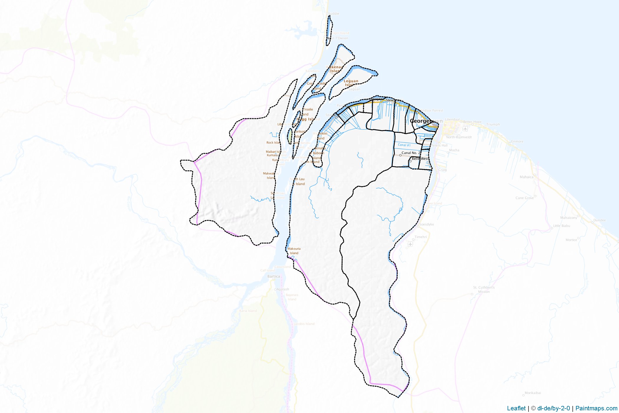 Muestras de recorte de mapas Essequibo Islands-West Demerara (Guayana)-1