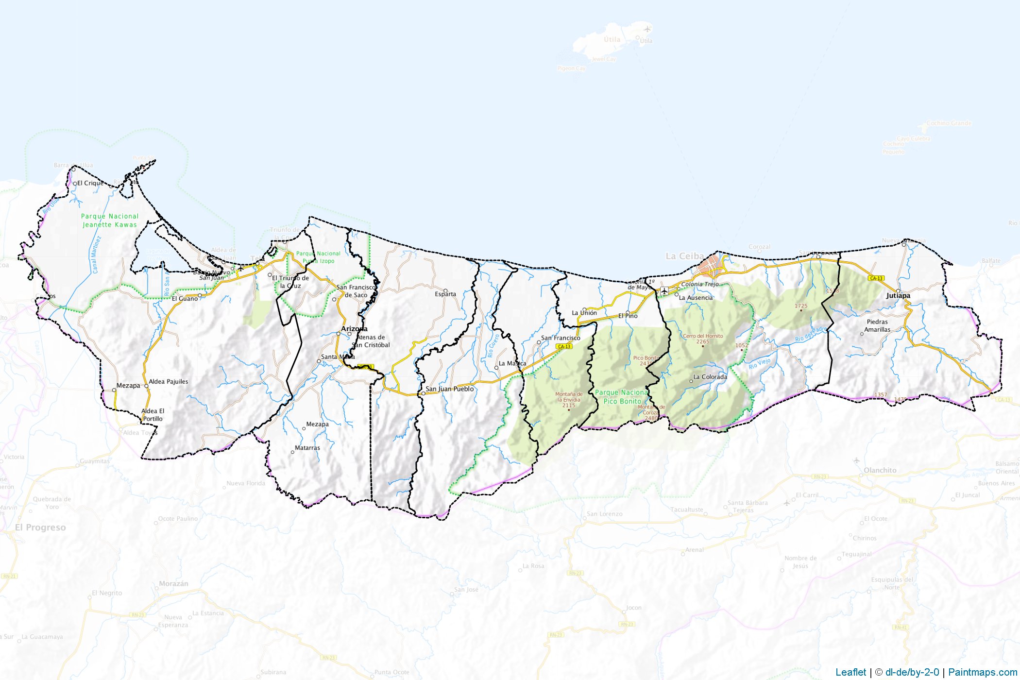 Muestras de recorte de mapas Atlántida (Honduras)-1