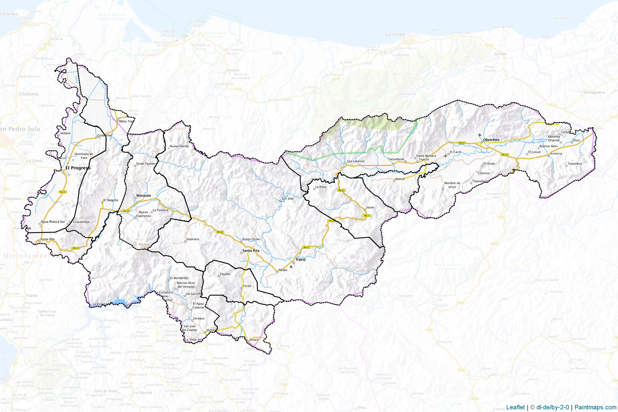 Yoro Departmanı (Honduras) Haritası Örnekleri-1