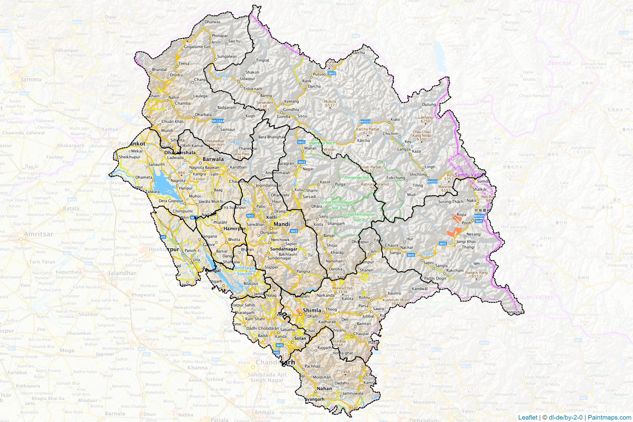 Muestras de recorte de mapas Himachal Pradesh (India)-1