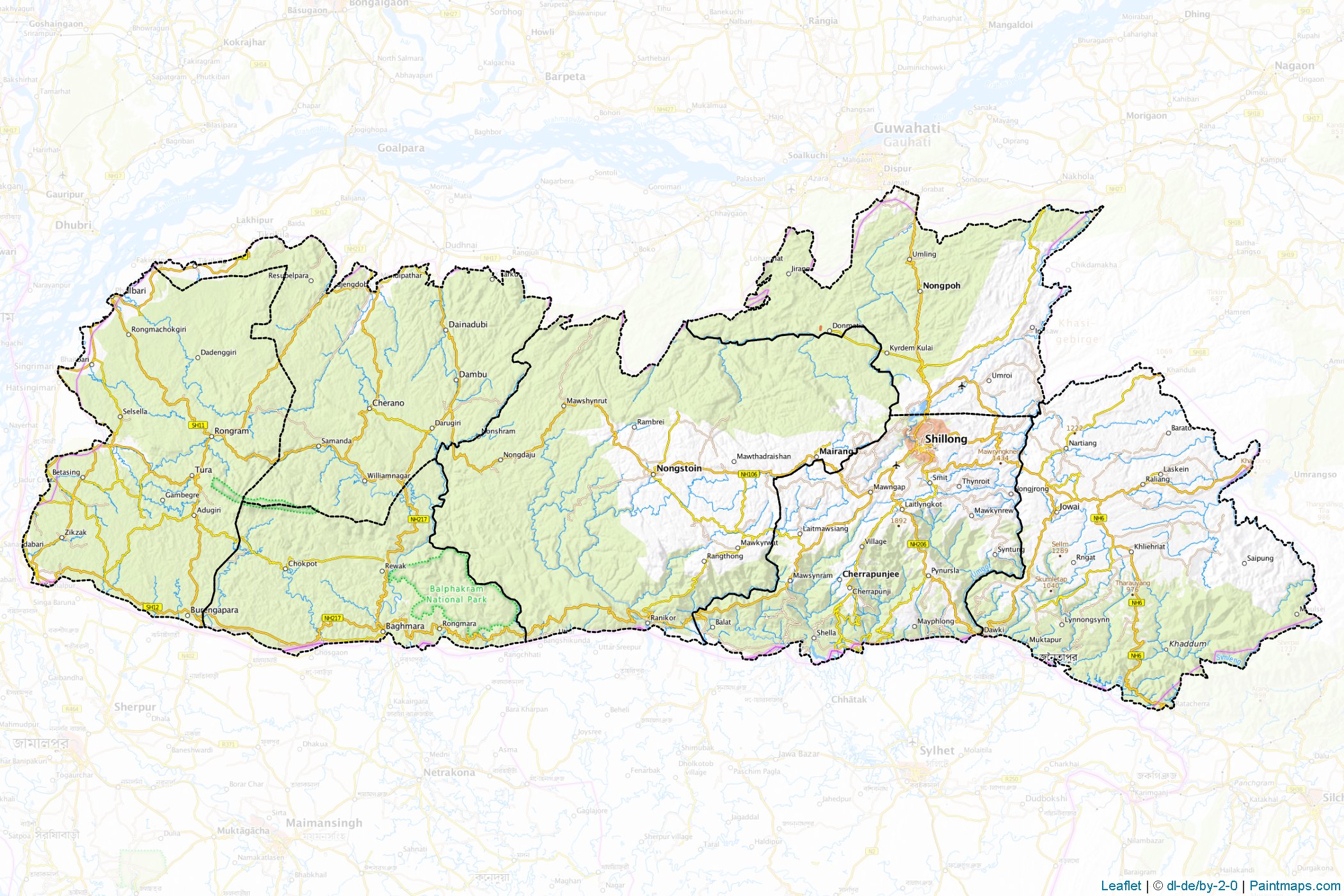 Muestras de recorte de mapas Meghalaya (India)-1