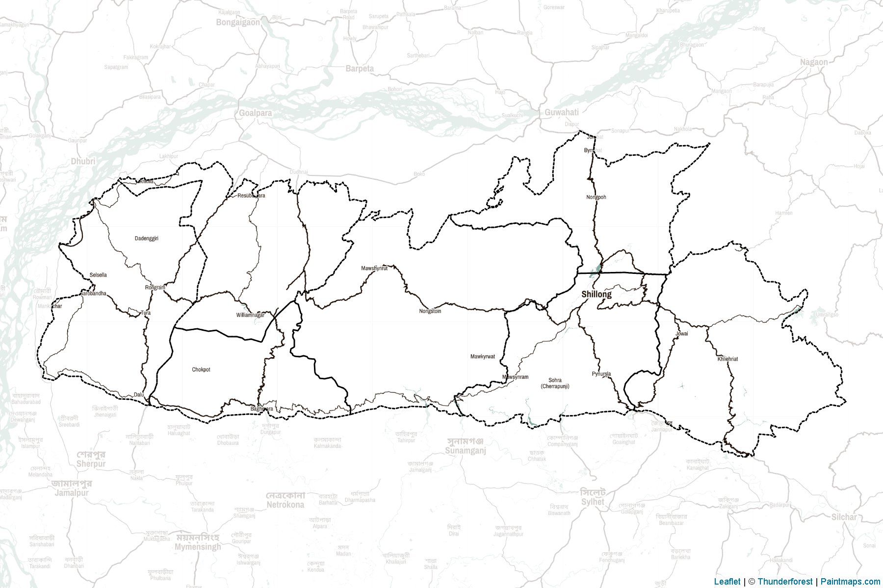 Muestras de recorte de mapas Meghalaya (India)-2