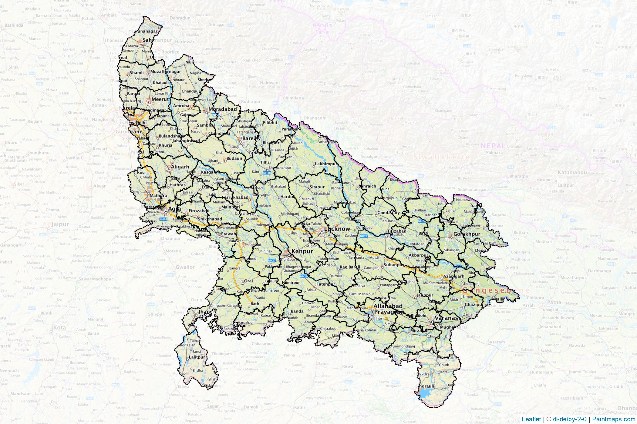 Muestras de recorte de mapas Uttar Pradesh (India)-1