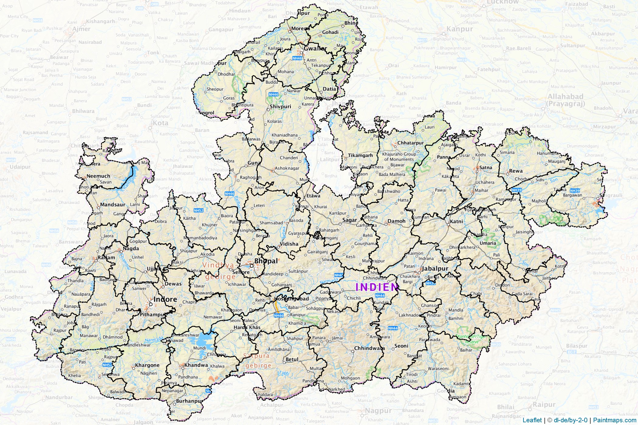 Muestras de recorte de mapas Madhya Pradesh (India)-1