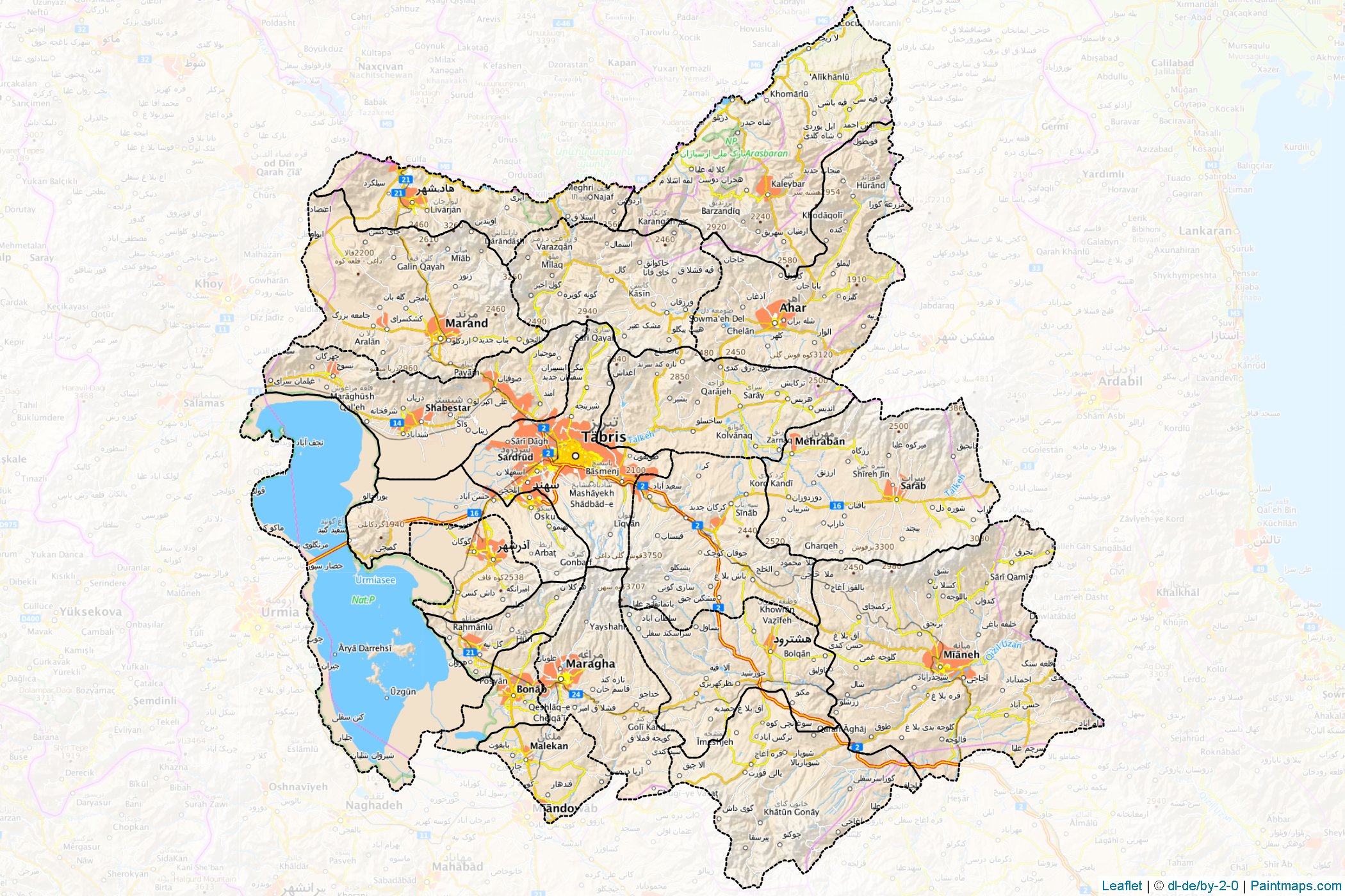 Muestras de recorte de mapas East Azerbaijan (Irán)-1