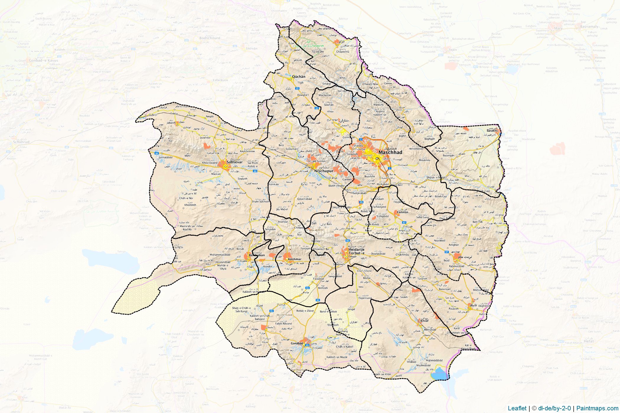 Muestras de recorte de mapas Razavi Khorasan (Irán)-1