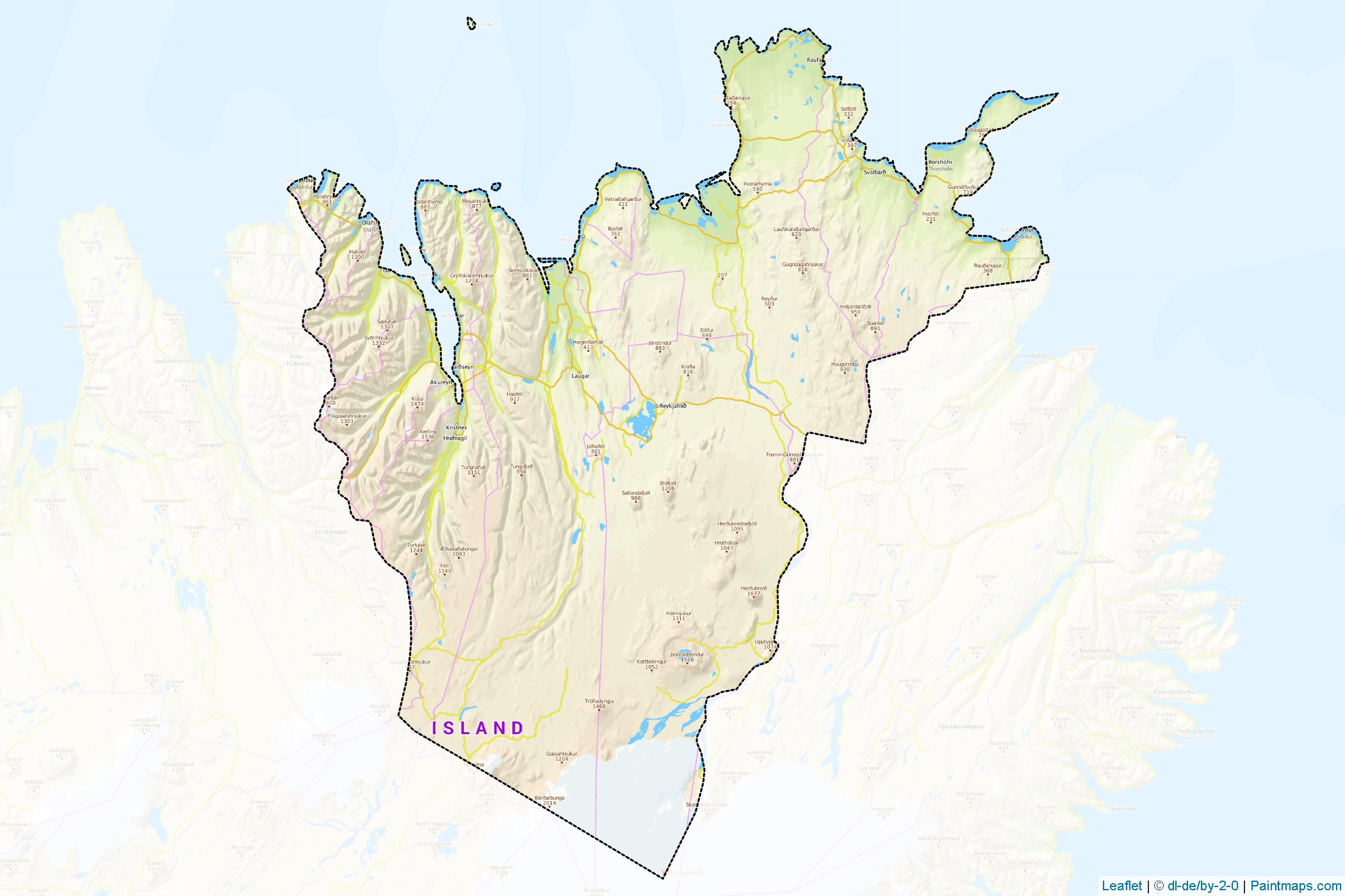 Muestras de recorte de mapas Norðurland eystra (Islandia)-1