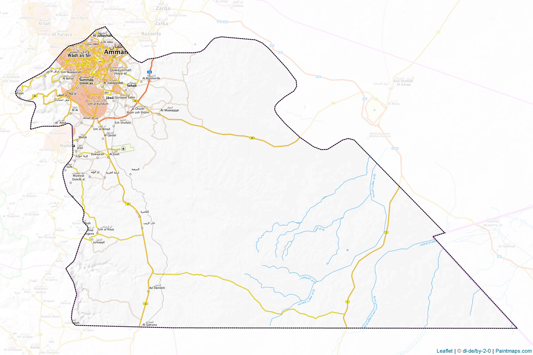 Sample maps of Amman generated with map cropping (masking) tool.