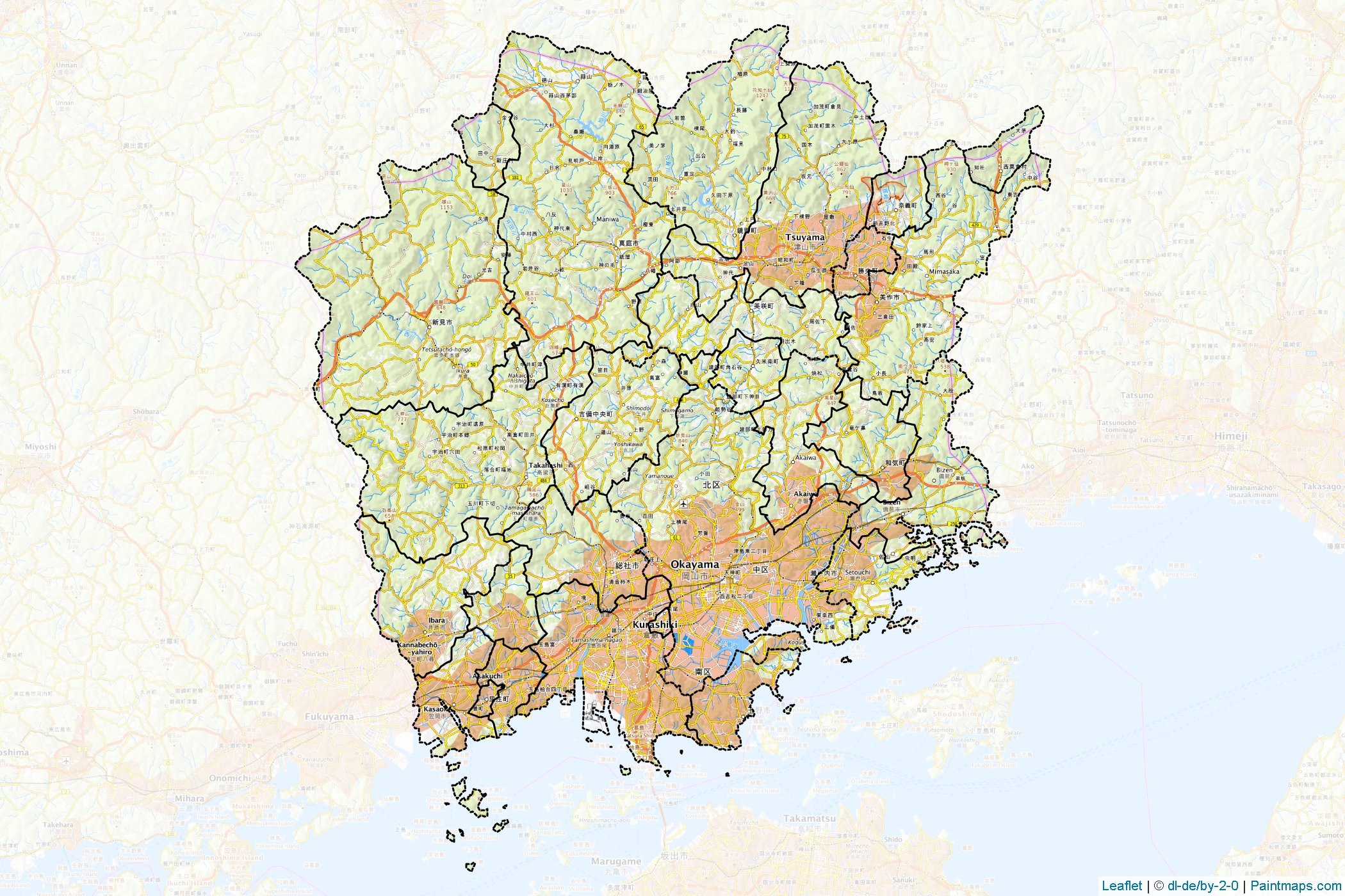 Muestras de recorte de mapas Okayama (Japón)-1