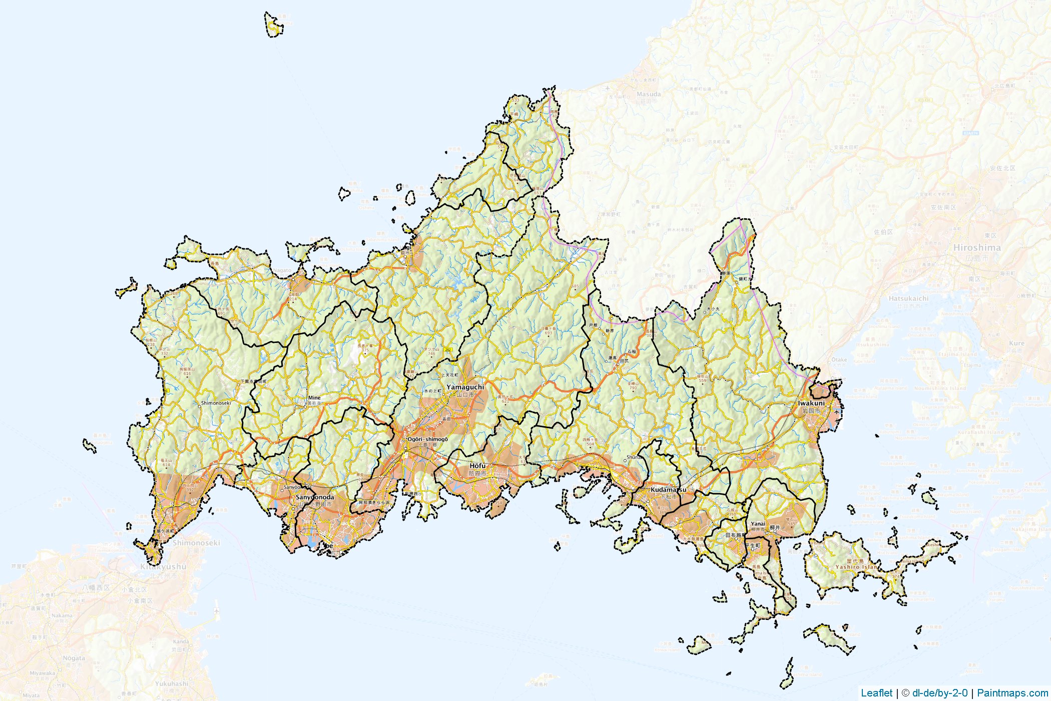 Yamaguchi Prefecture (Japonya) Haritası Örnekleri-1