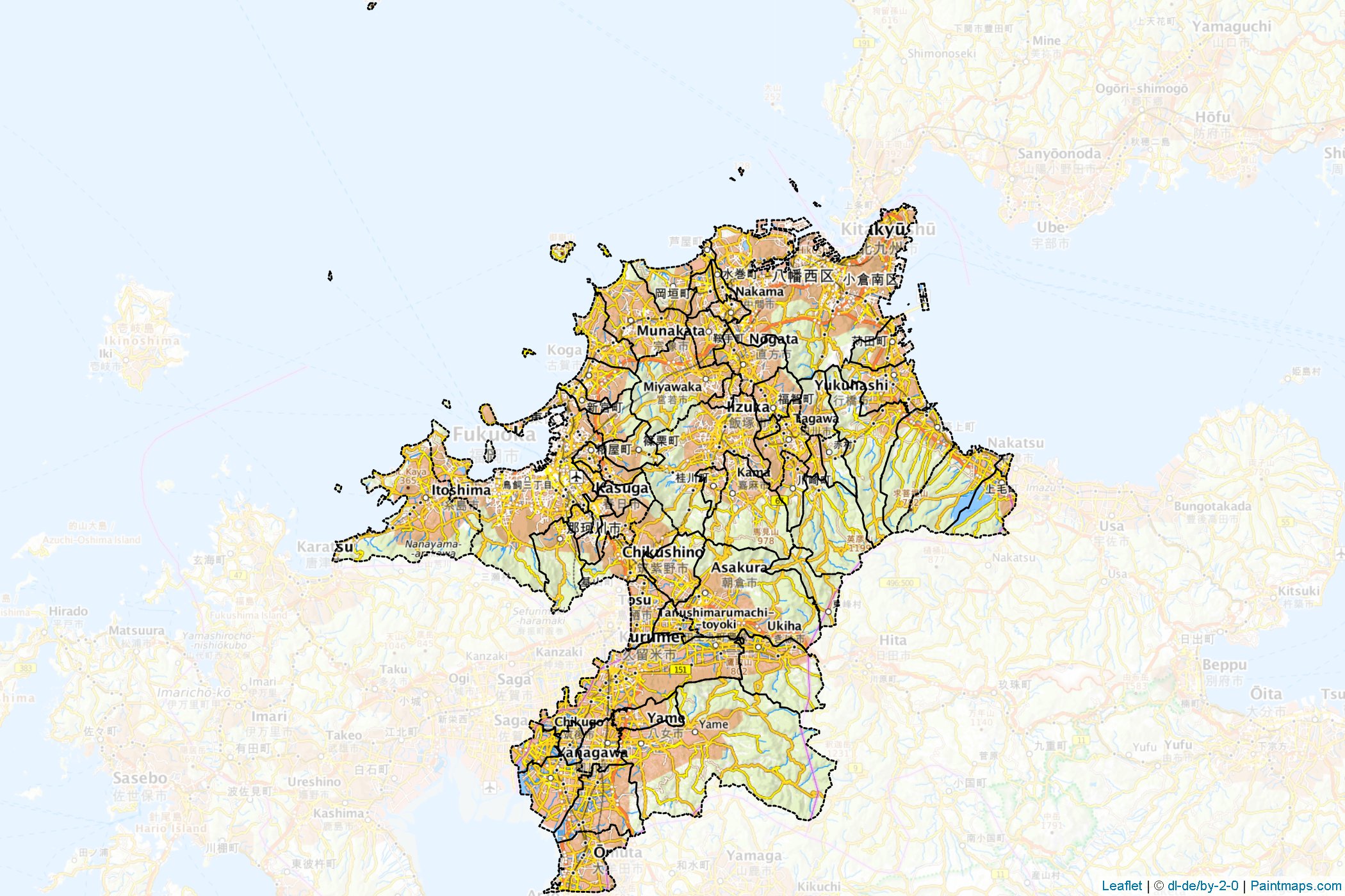 Muestras de recorte de mapas Fukuoka (Japón)-1