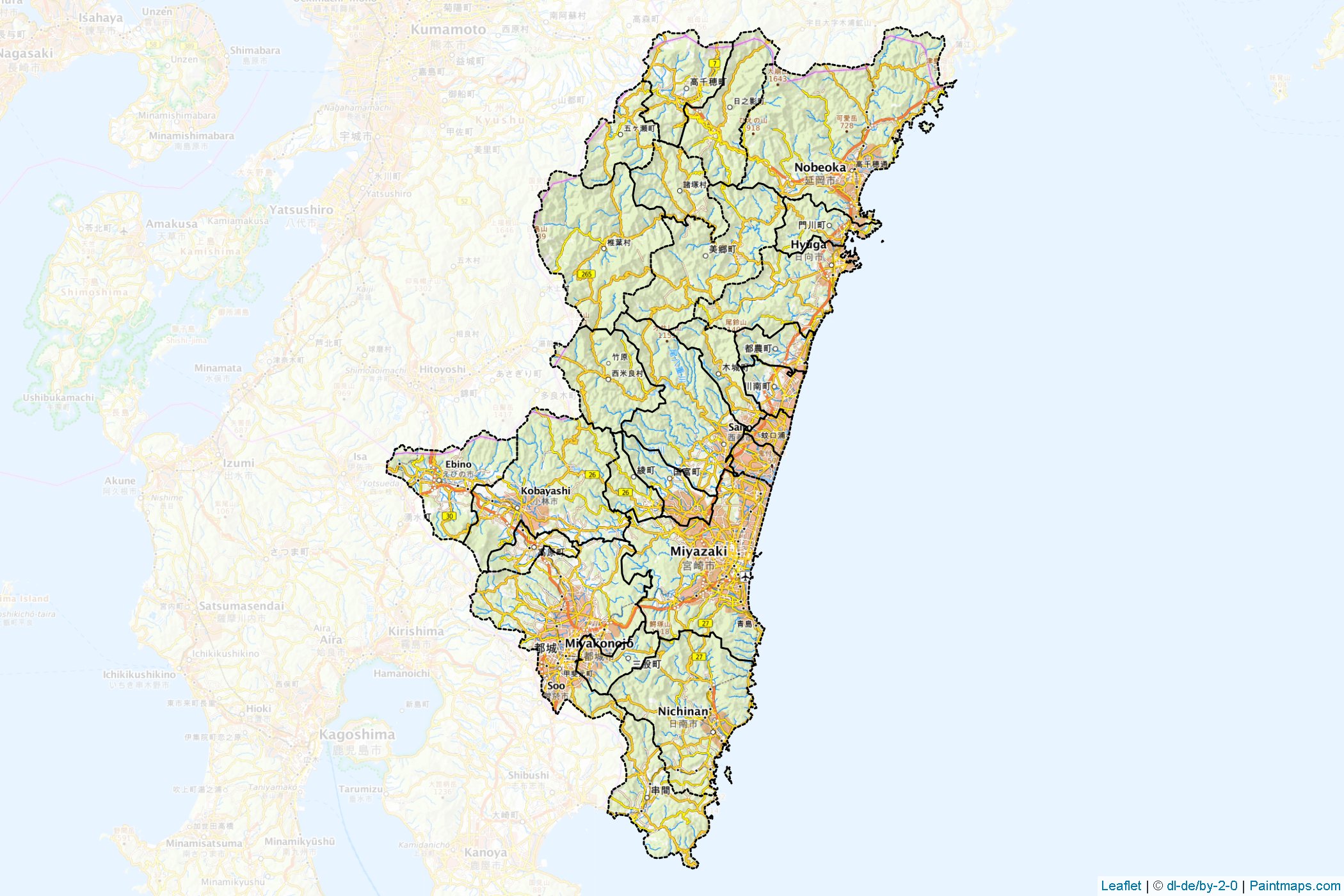 Miyazaki Prefecture (Japan) Map Cropping Samples-1