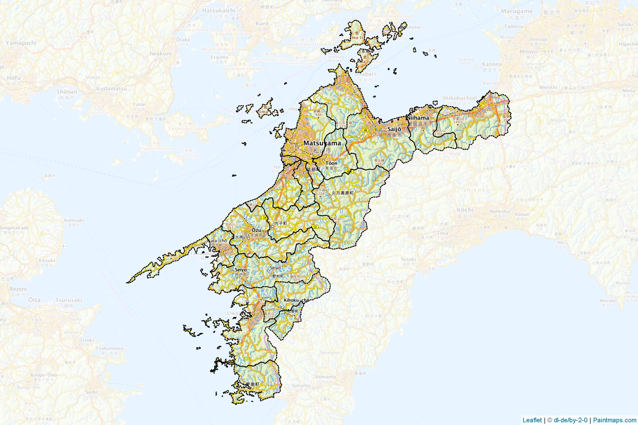 Ehime Prefecture (Japan) Map Cropping Samples-1