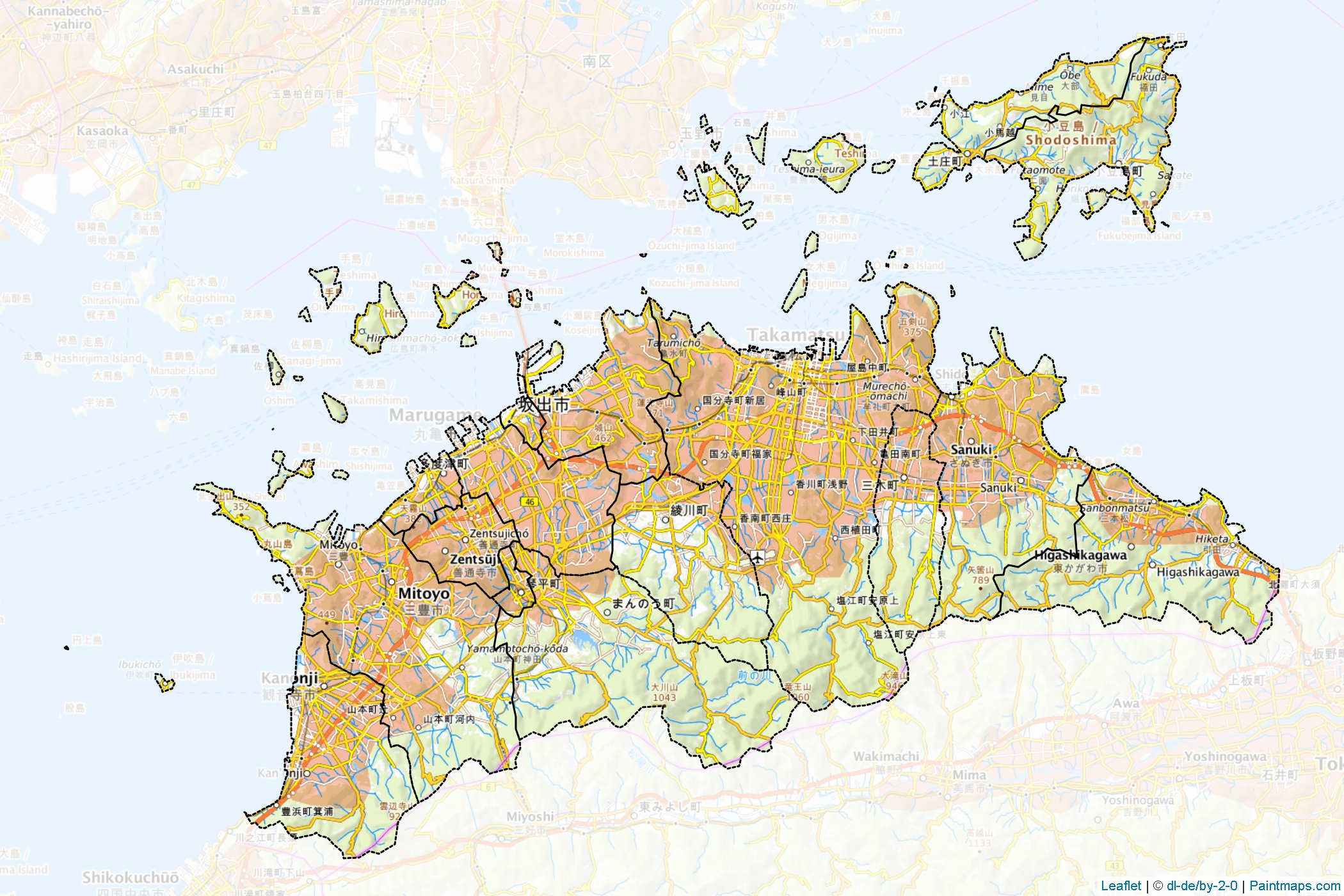 Muestras de recorte de mapas Kagawa (Japón)-1