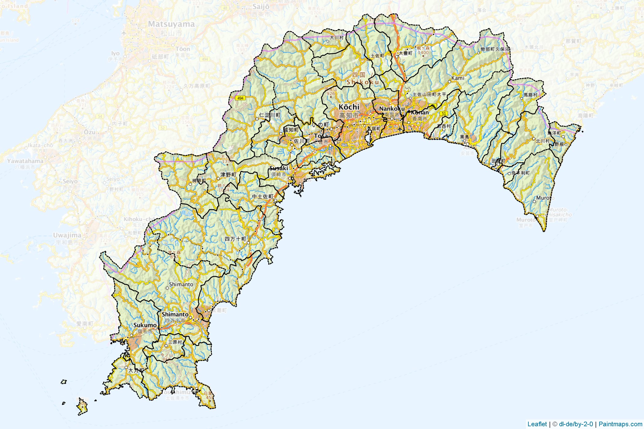 Kochi Prefecture (Japan) Map Cropping Samples-1