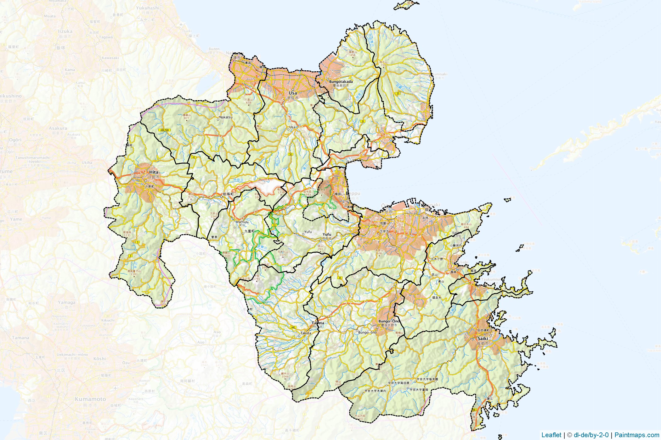 Oita Prefecture (Japan) Map Cropping Samples-1