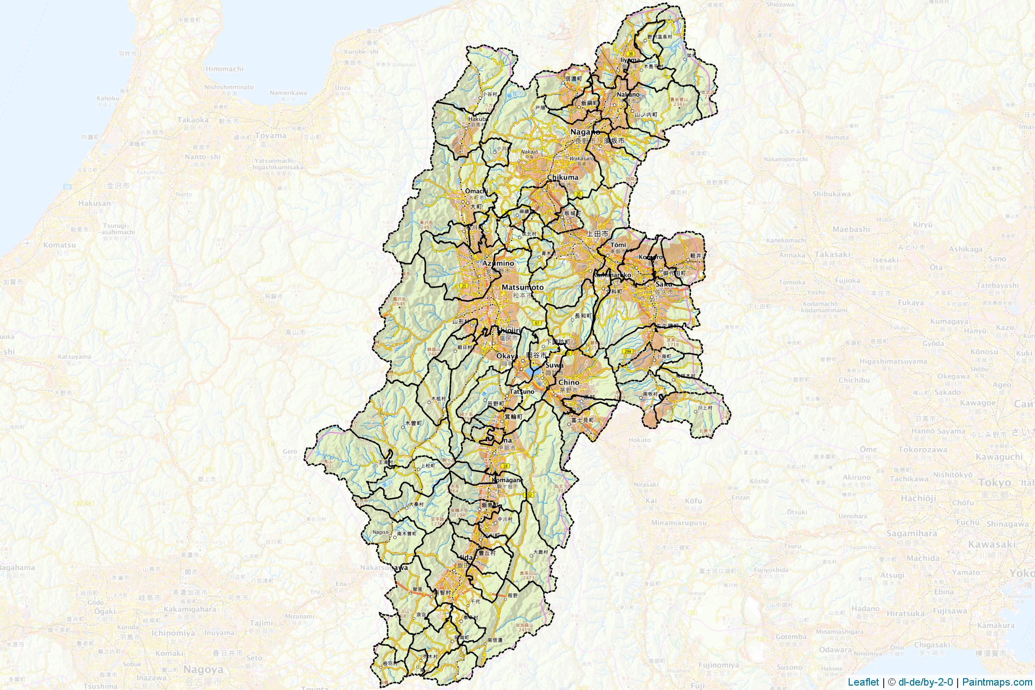 Muestras de recorte de mapas Nagano (Japón)-1