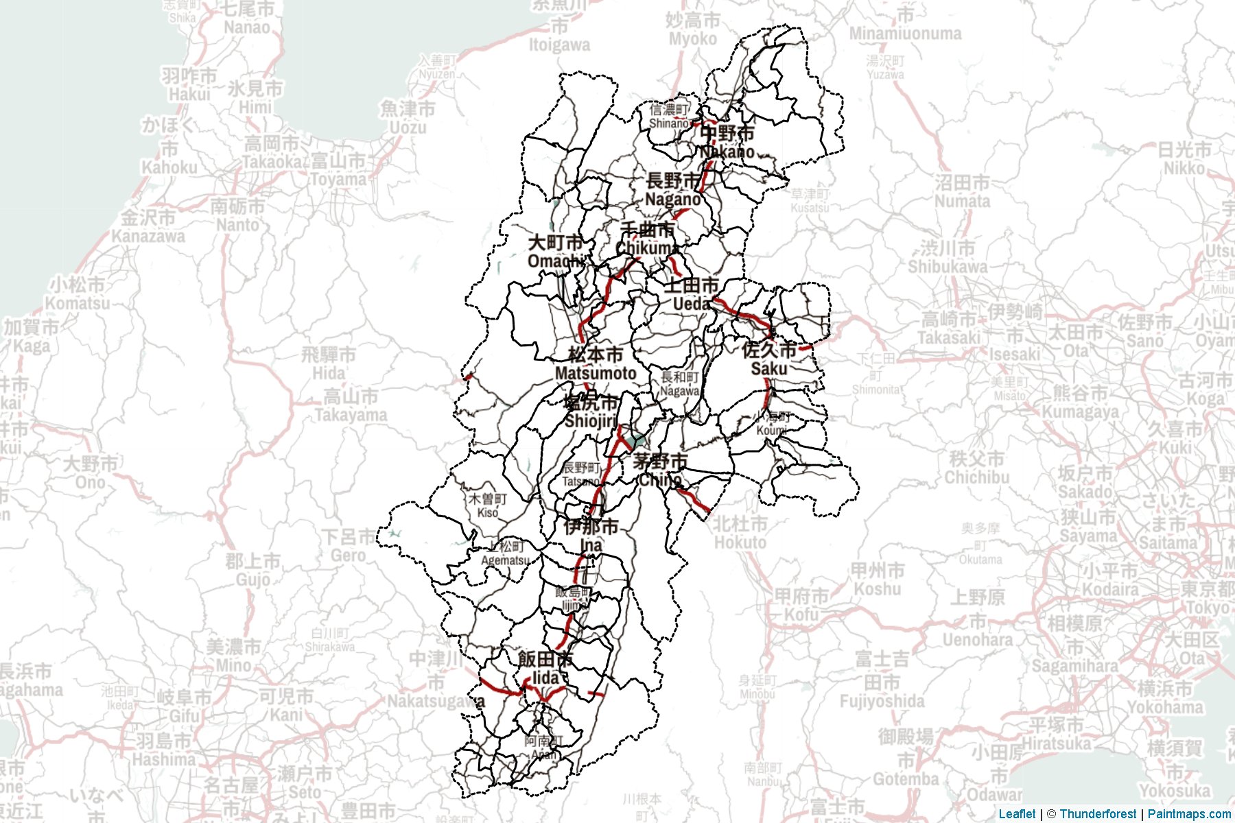 Muestras de recorte de mapas Nagano (Japón)-2