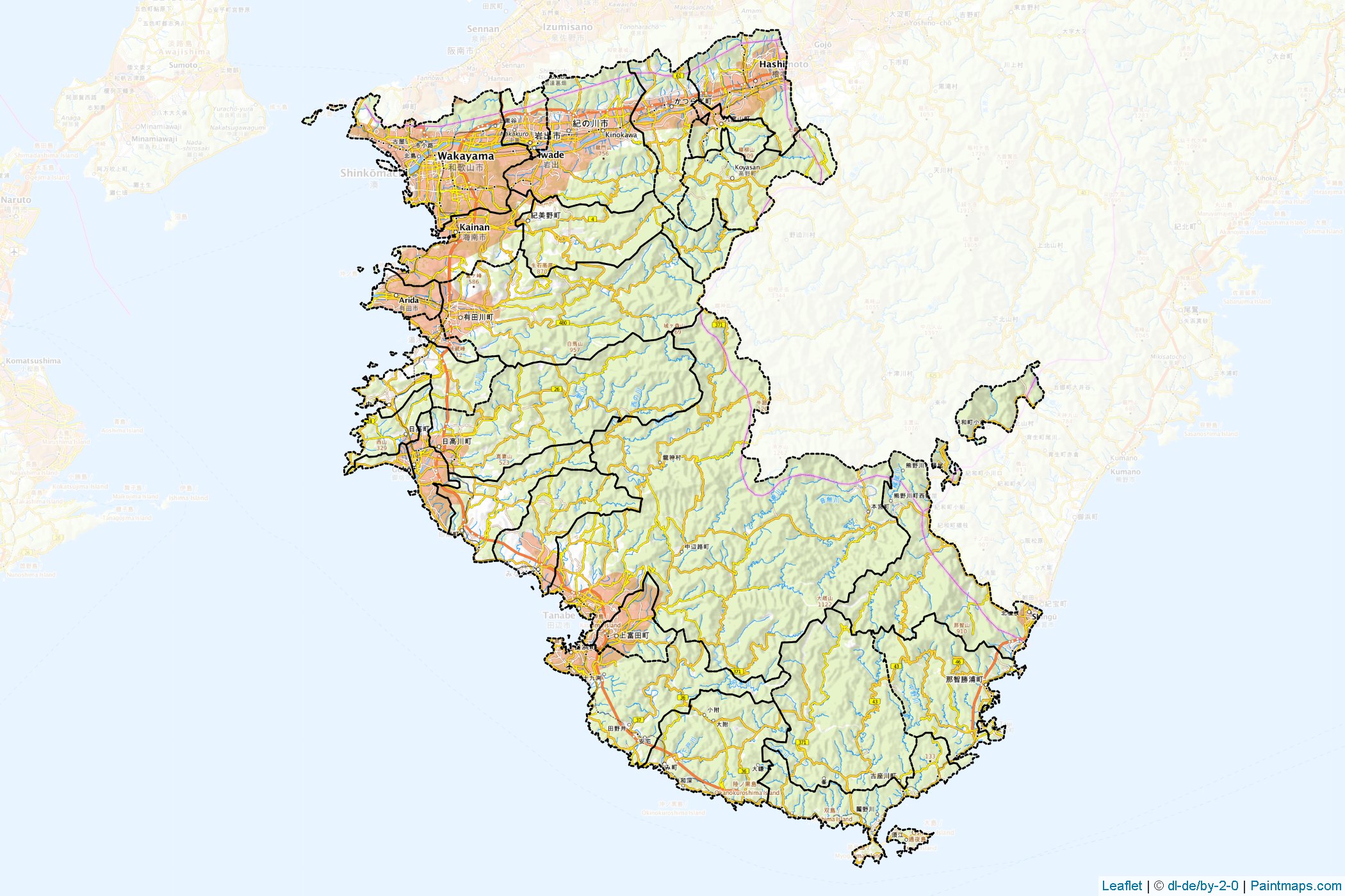 Wakayama Prefecture (Japan) Map Cropping Samples-1