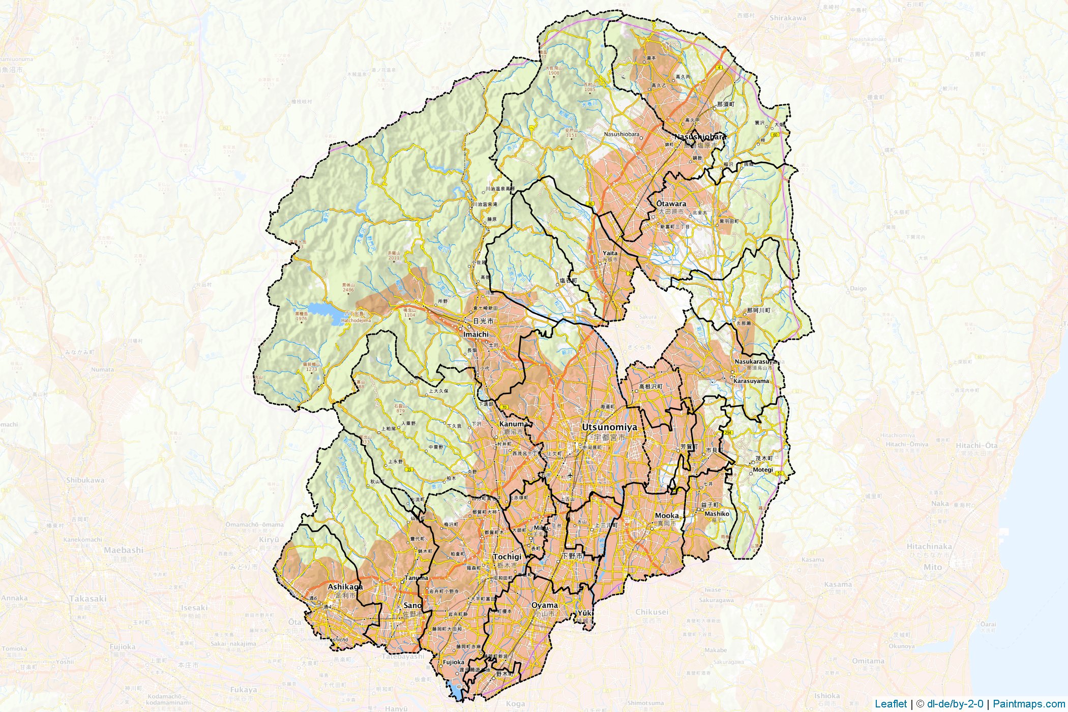 Muestras de recorte de mapas Tochigi (Japón)-1