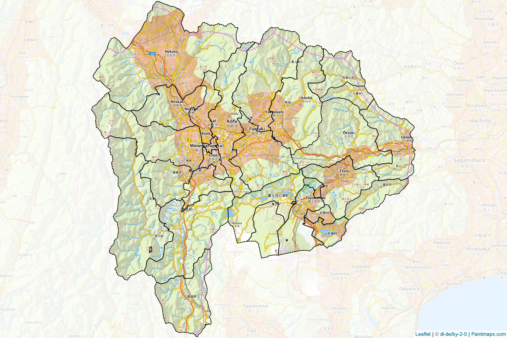 Muestras de recorte de mapas Yamanashi (Japón)-1