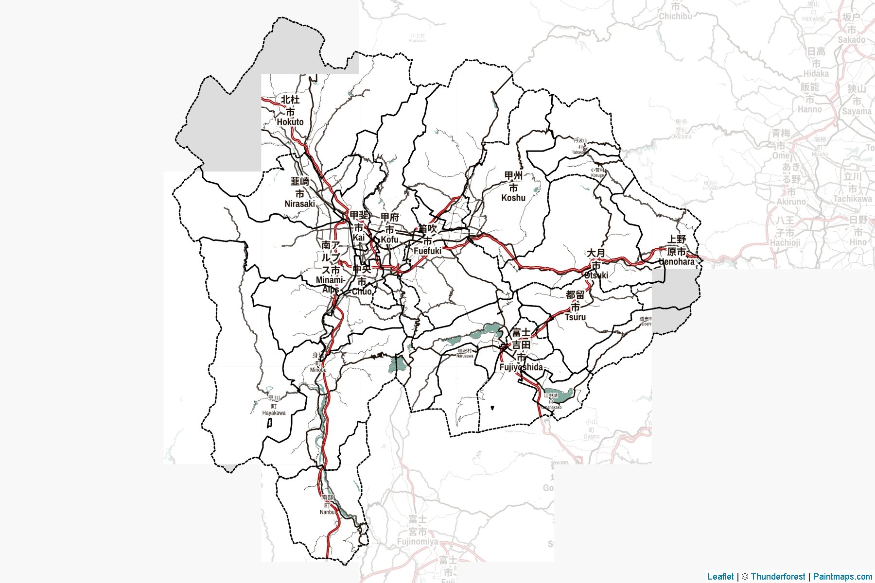 Muestras de recorte de mapas Yamanashi (Japón)-2