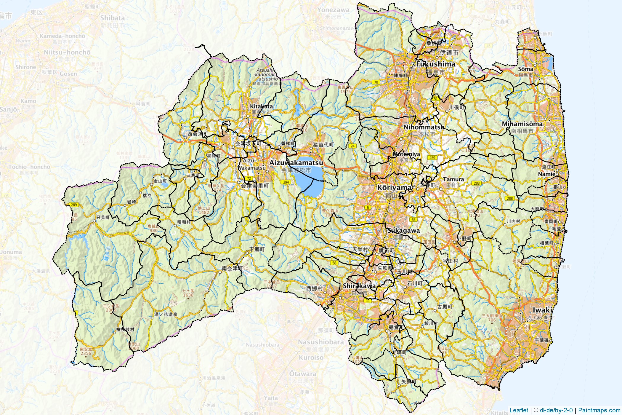 Fukuşima Prefektörlüğü (Japonya) Haritası Örnekleri-1