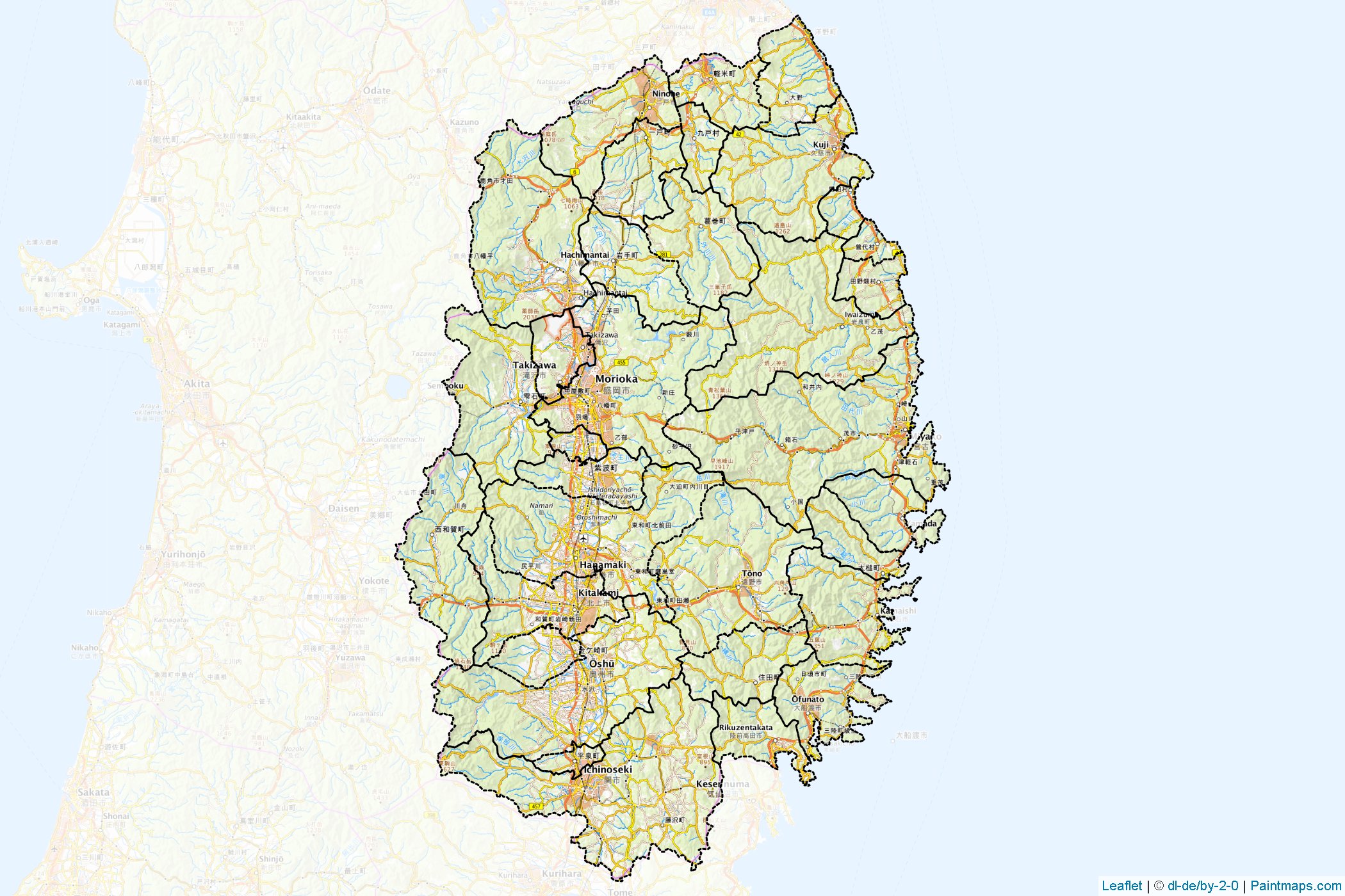 Muestras de recorte de mapas Iwate (Japón)-1