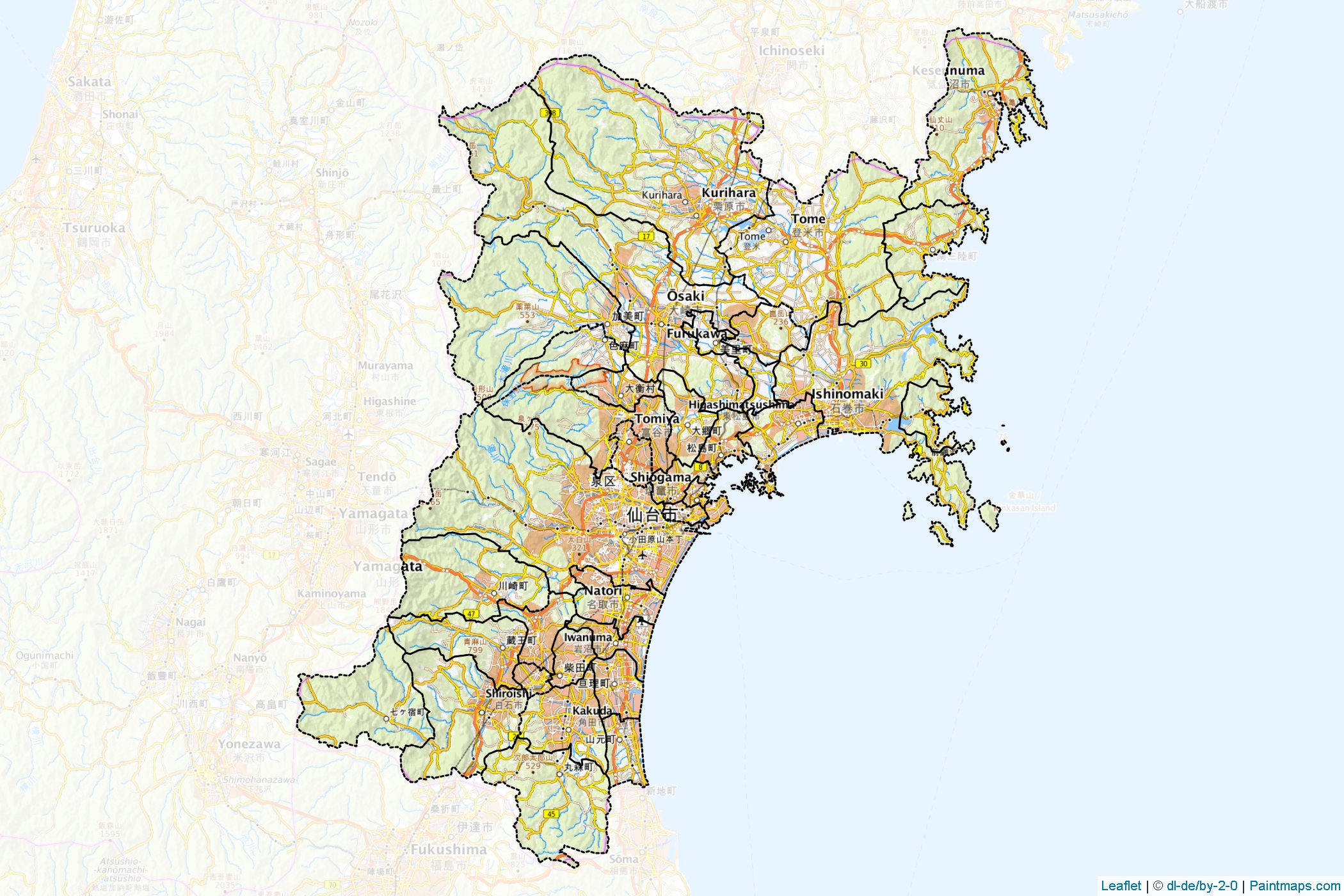 Miyagi Prefecture (Japan) Map Cropping Samples-1