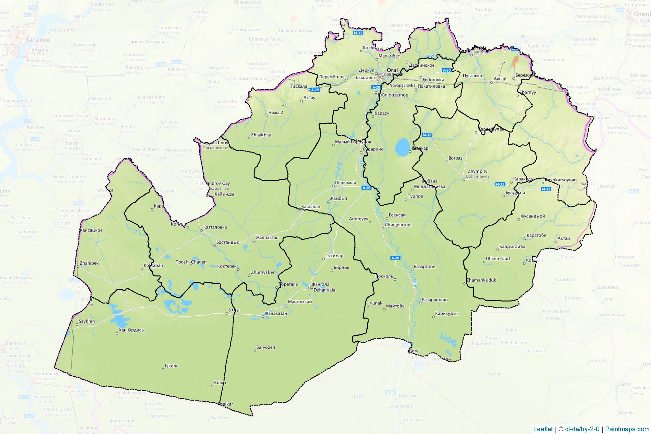 Muestras de recorte de mapas West Kazakhstan (Kazakhstan)-1