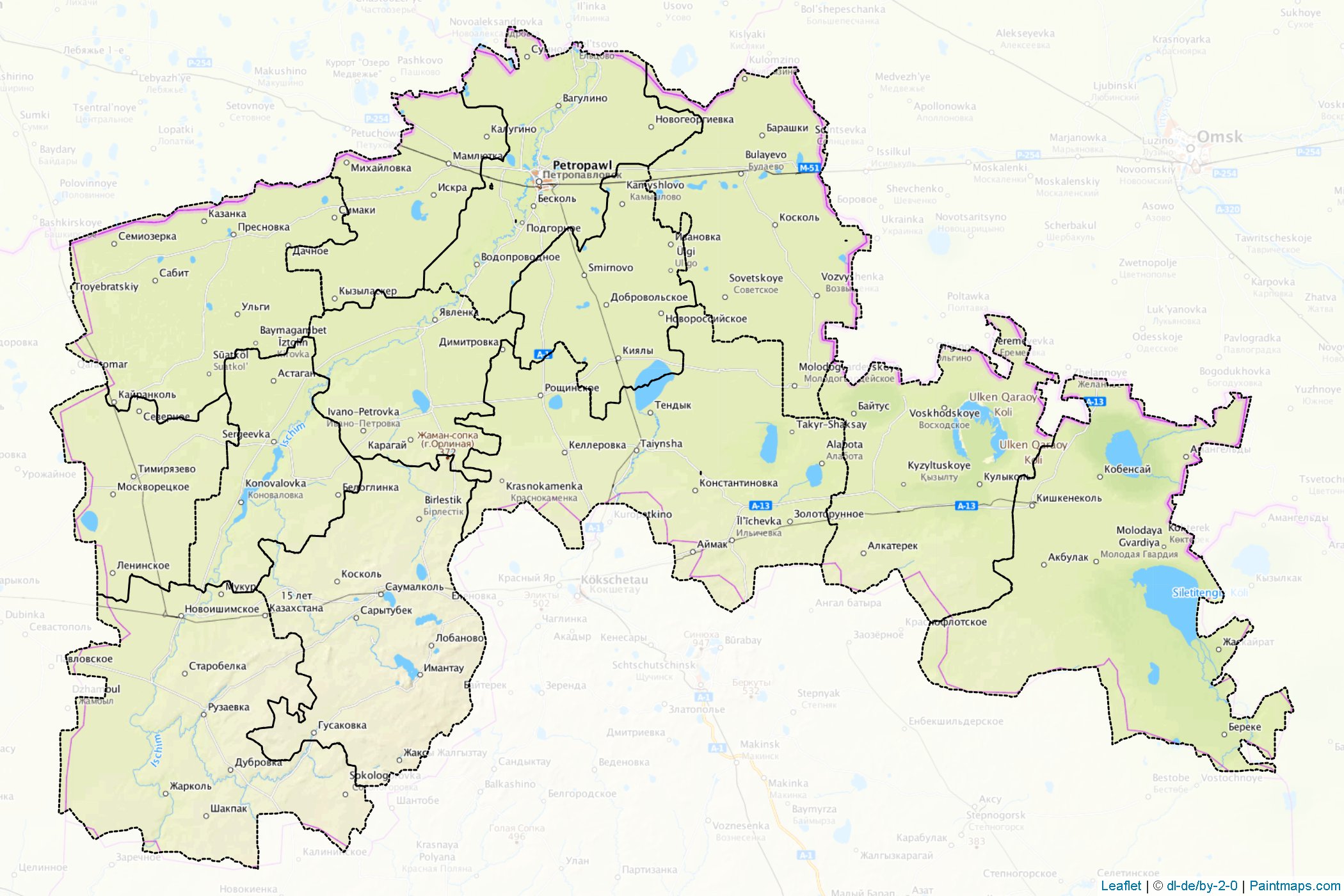 Muestras de recorte de mapas North Kazakhstan (Kazakhstan)-1