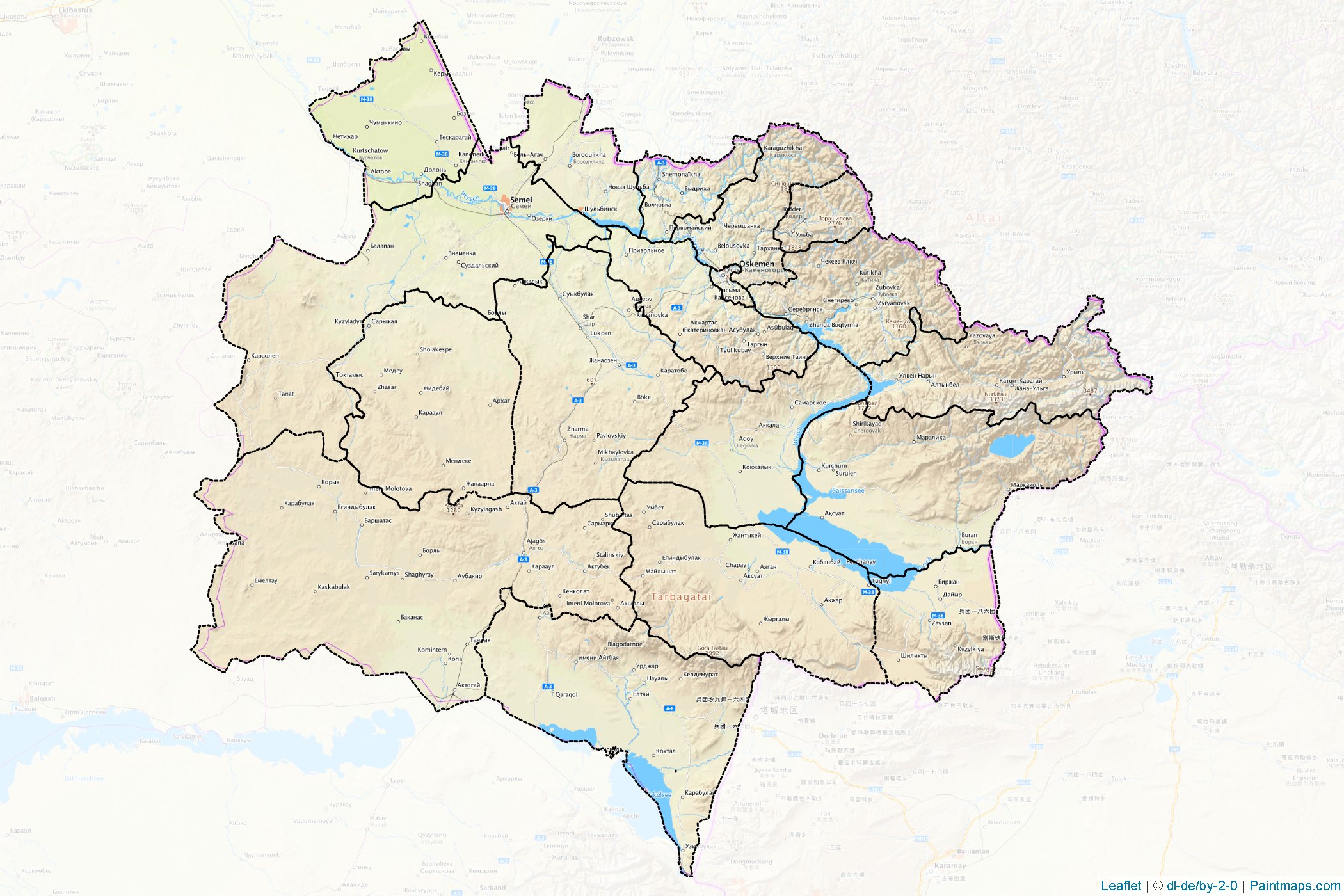 Muestras de recorte de mapas East Kazakhstan (Kazakhstan)-1