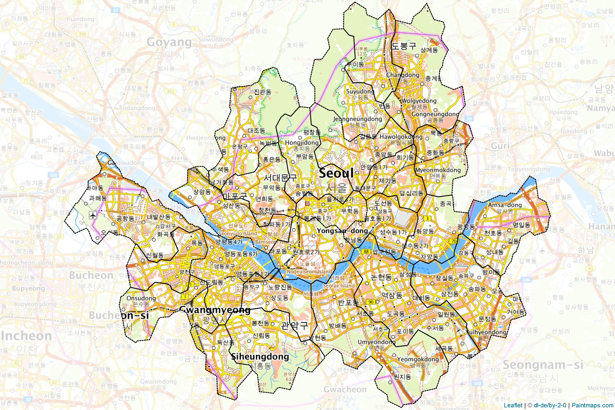 Muestras de recorte de mapas Seoul (Corea del Sur)-1