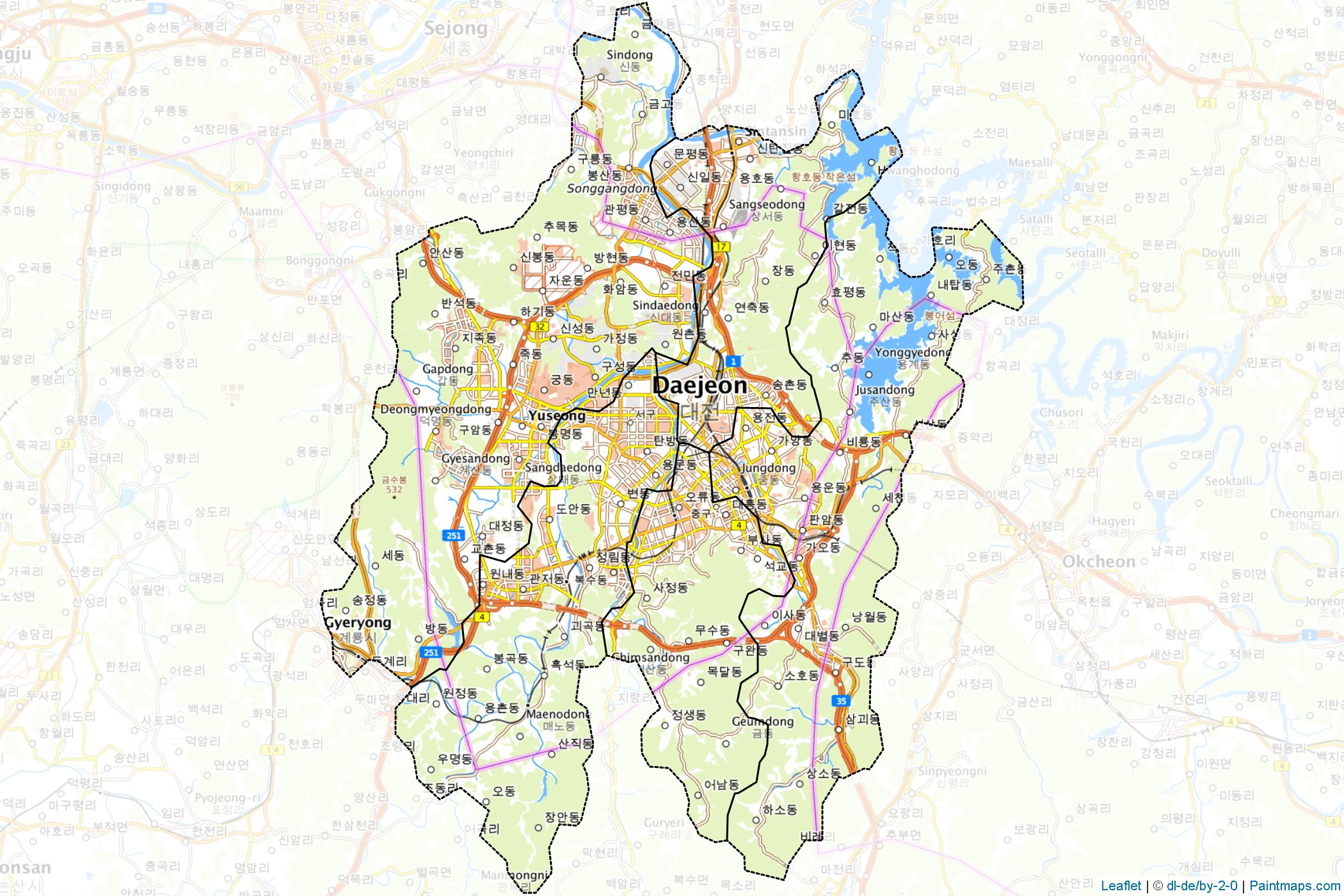 Muestras de recorte de mapas Daejeon (Corea del Sur)-1