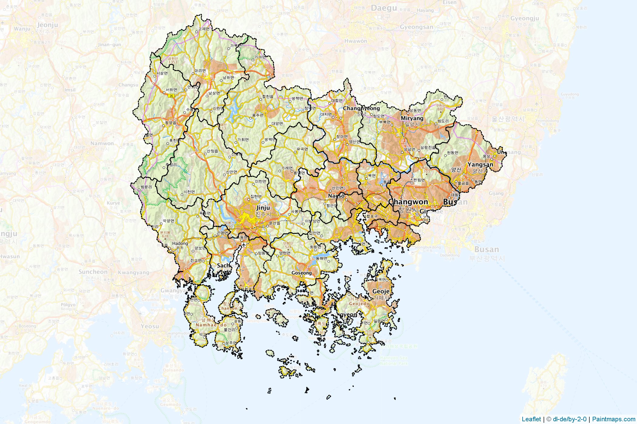 Gyeongsangnam-Do (South Korea) Map Cropping Samples-1