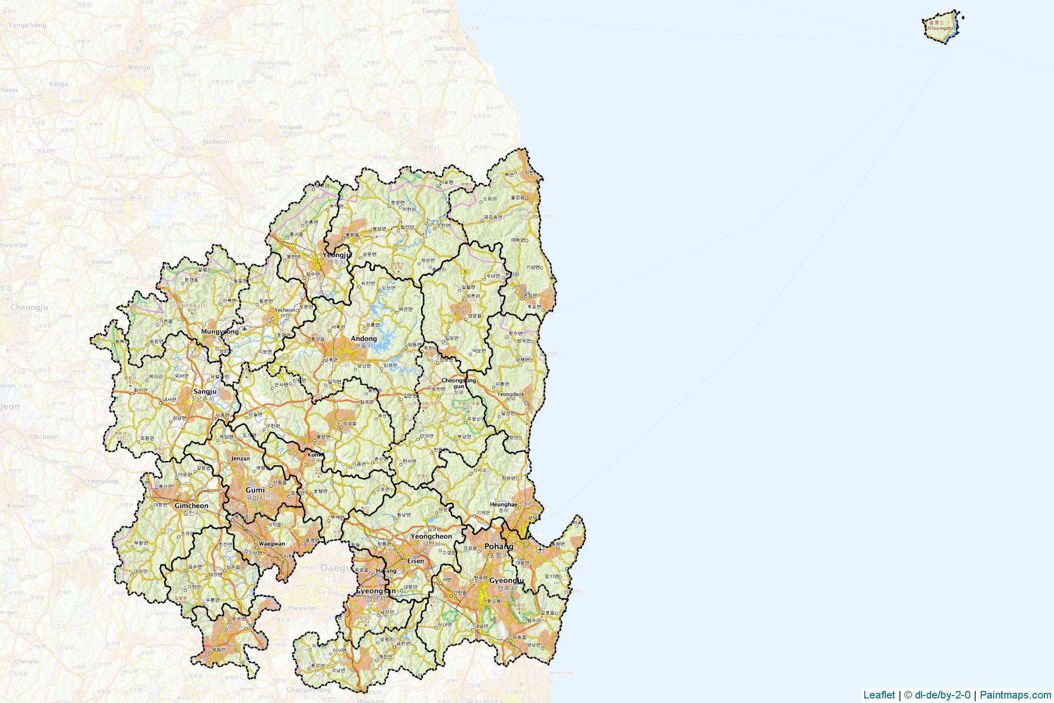 Kuzey Gyeongsang (Güney Kore) Haritası Örnekleri-1