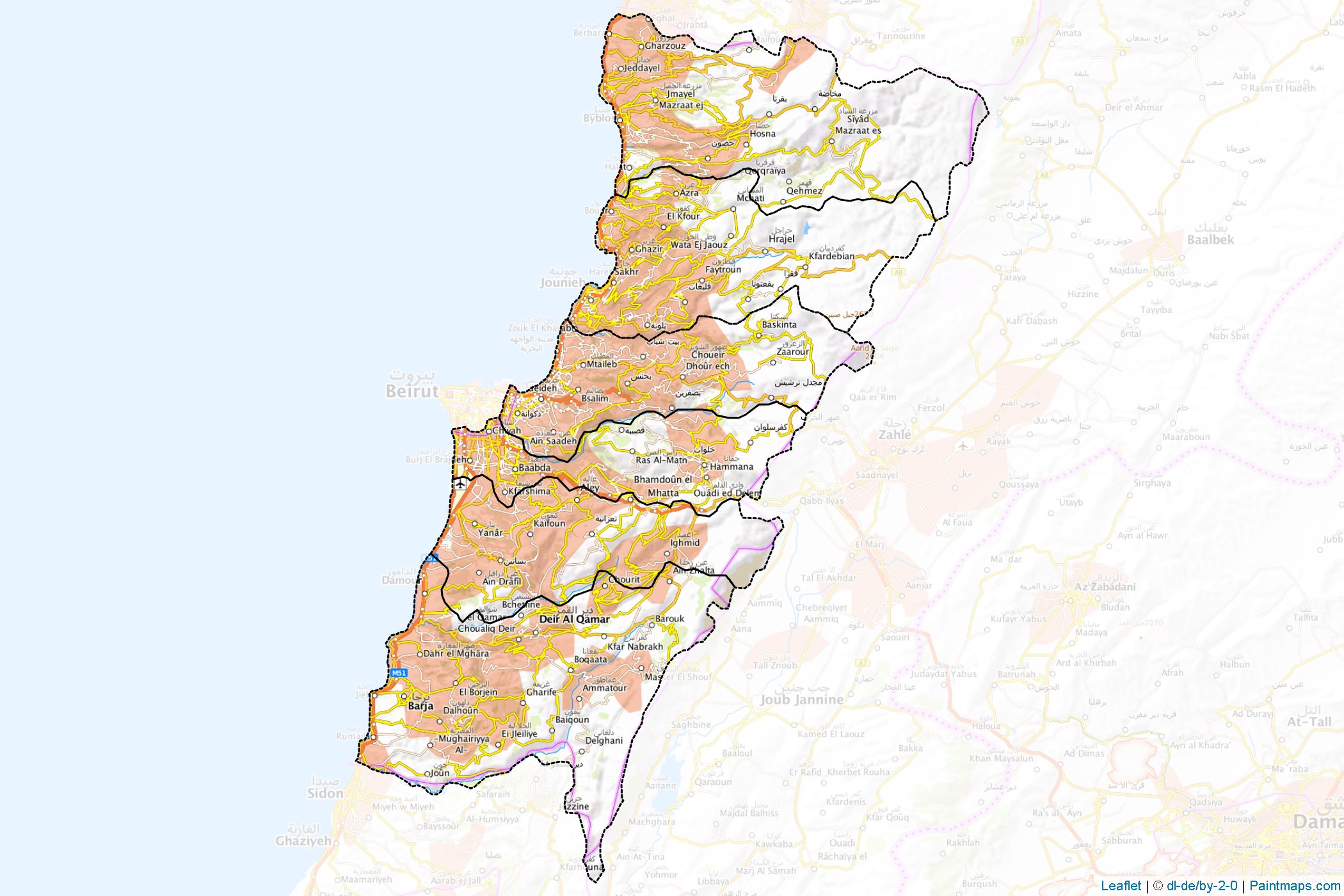 Muestras de recorte de mapas Mount Lebanon (Líbano)-1