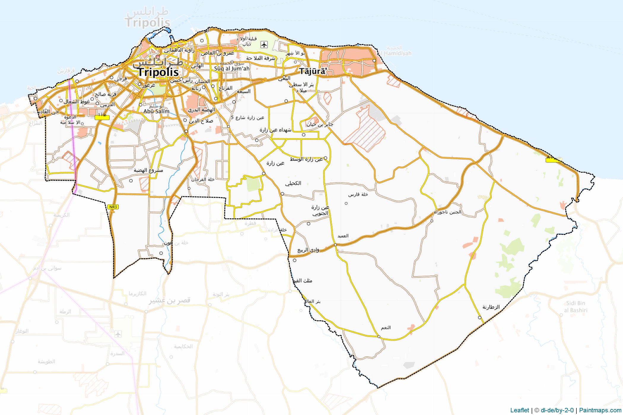 Muestras de recorte de mapas Tajura' wa an Nawahi al Arba (Libia)-1