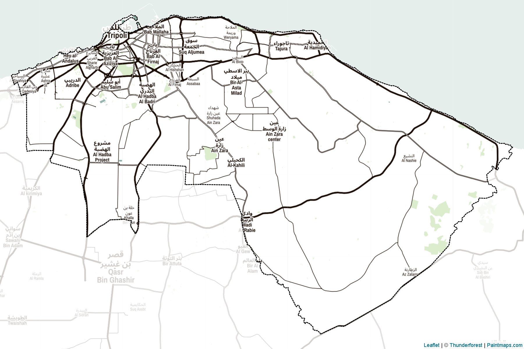 Muestras de recorte de mapas Tajura' wa an Nawahi al Arba (Libia)-2