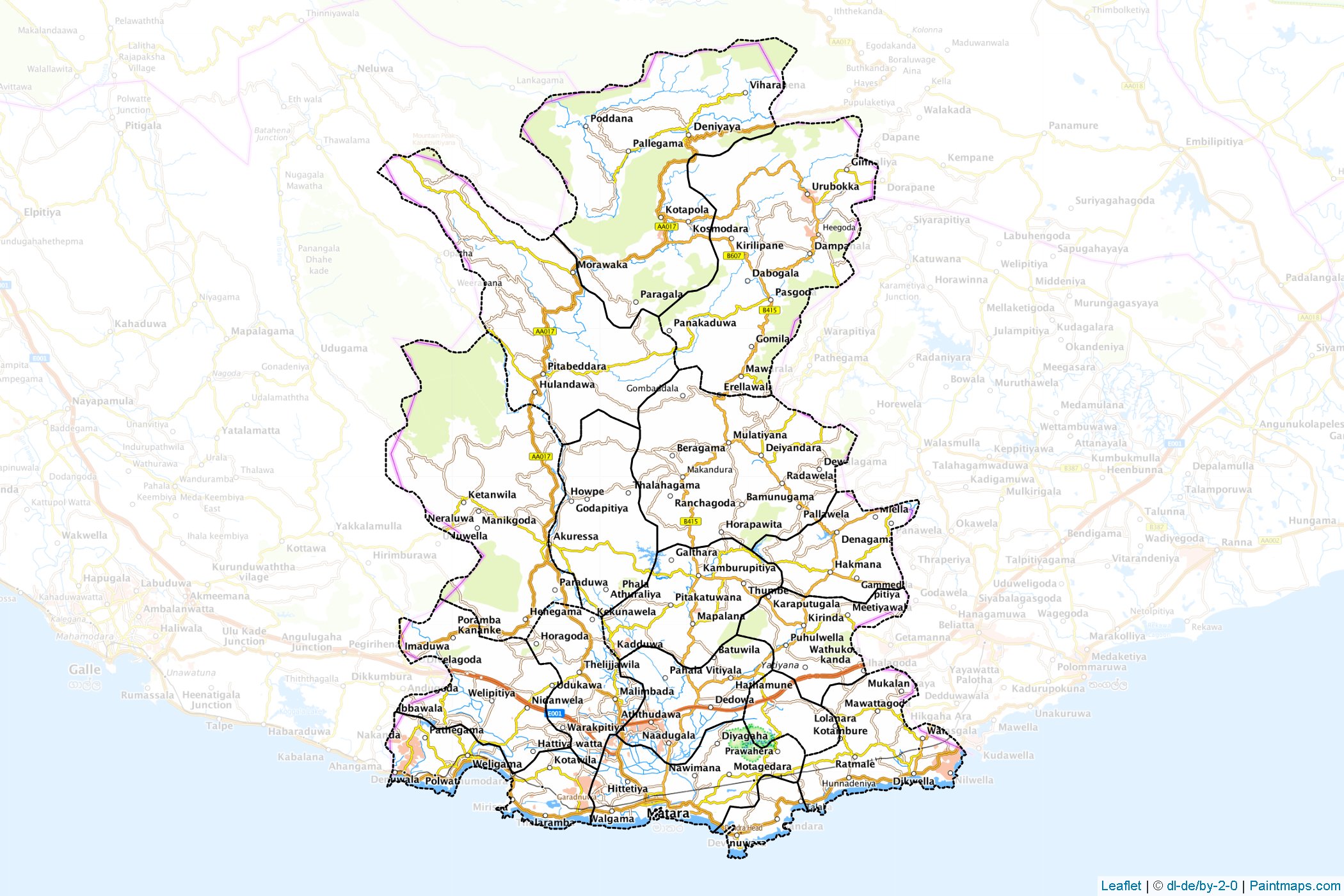 Muestras de recorte de mapas Mātara (Sri Lanka)-1