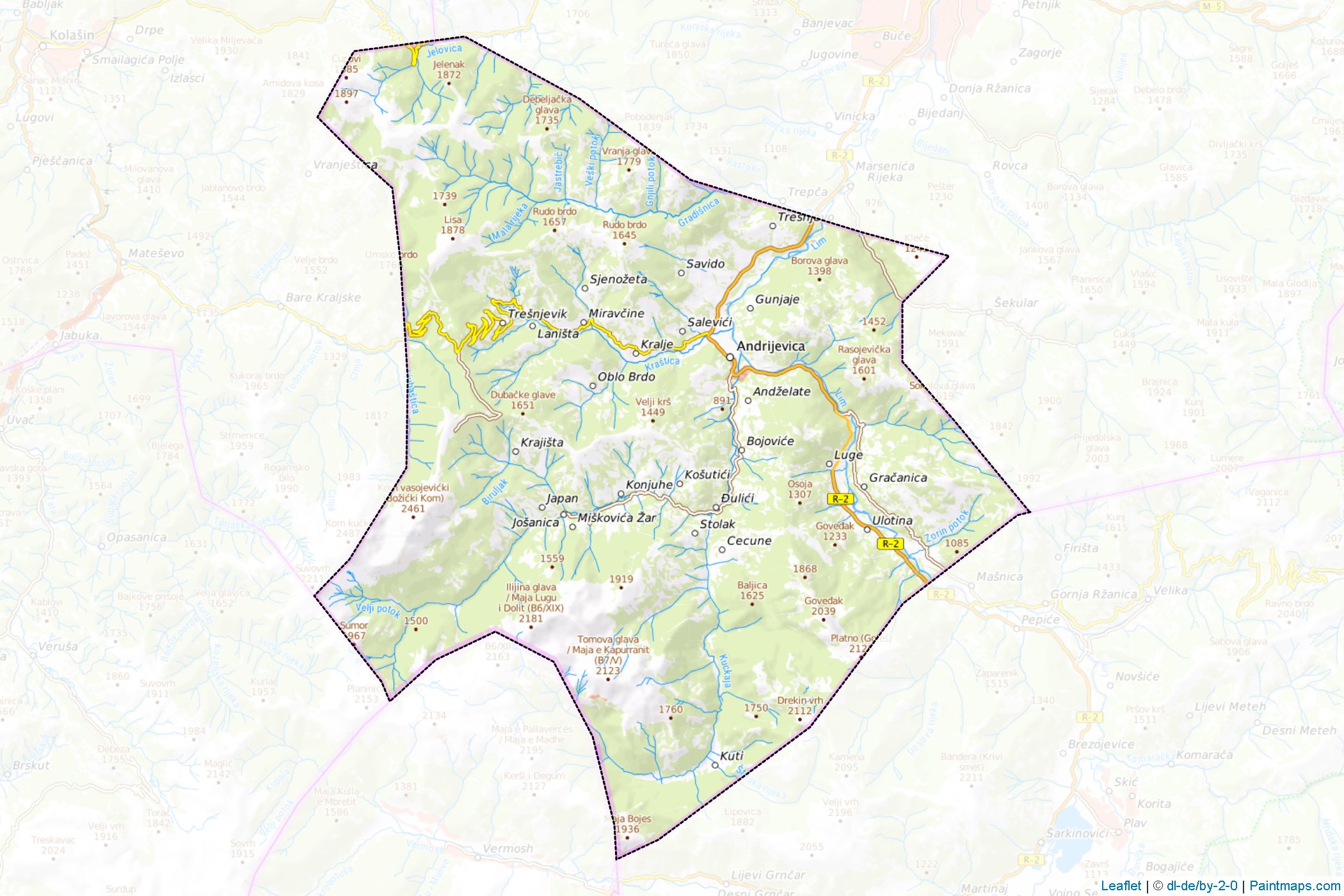 Andrijevica Belediyesi (Karadağ) Haritası Örnekleri-1