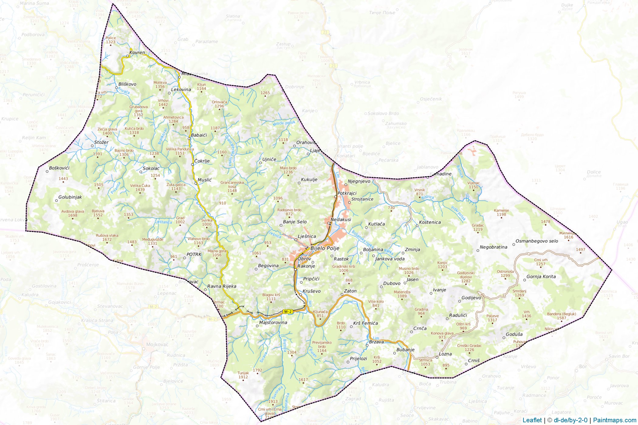 Muestras de recorte de mapas Bijelo Polje (Montenegro)-1