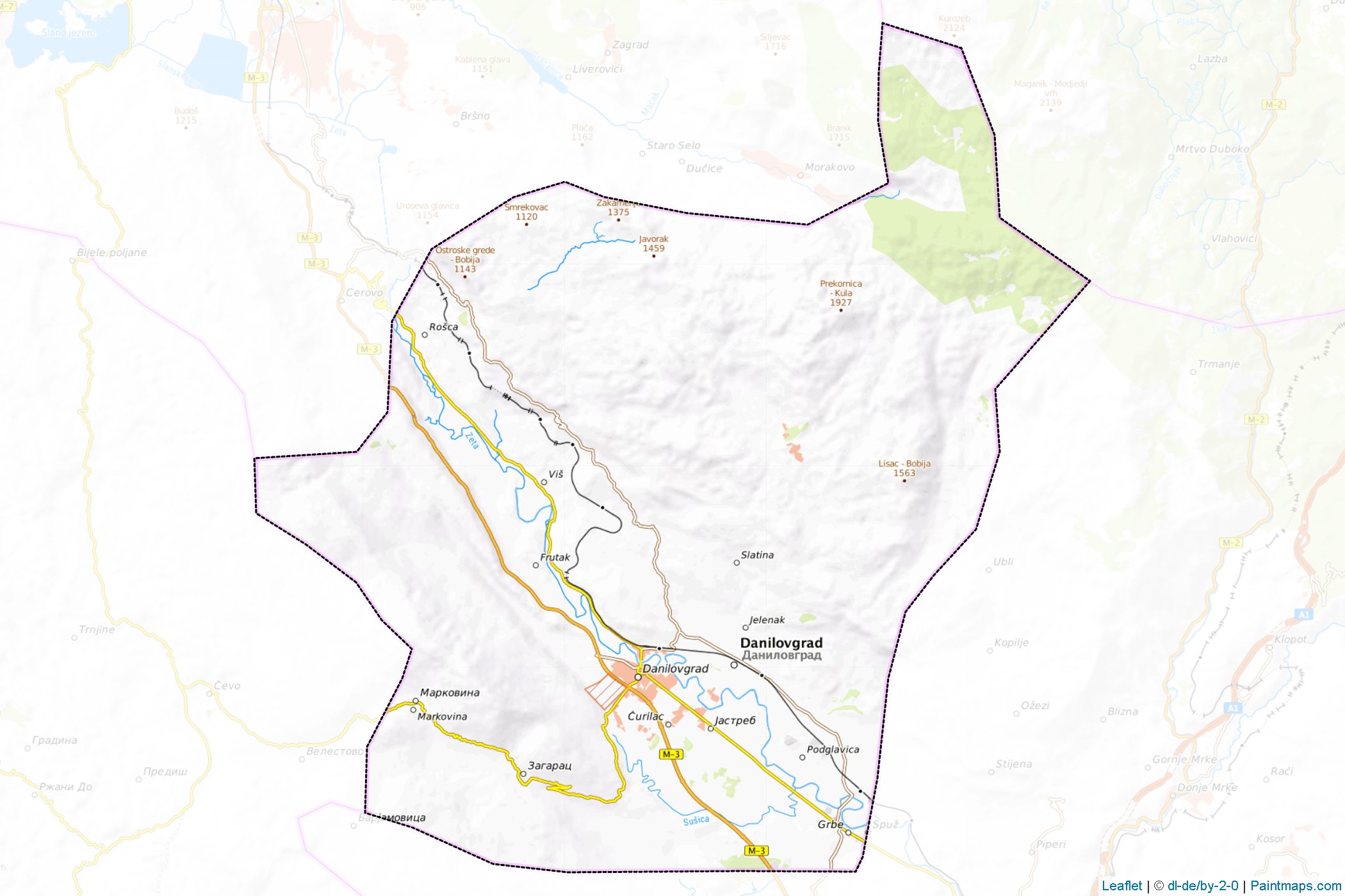 Muestras de recorte de mapas Danilovgrad (Montenegro)-1