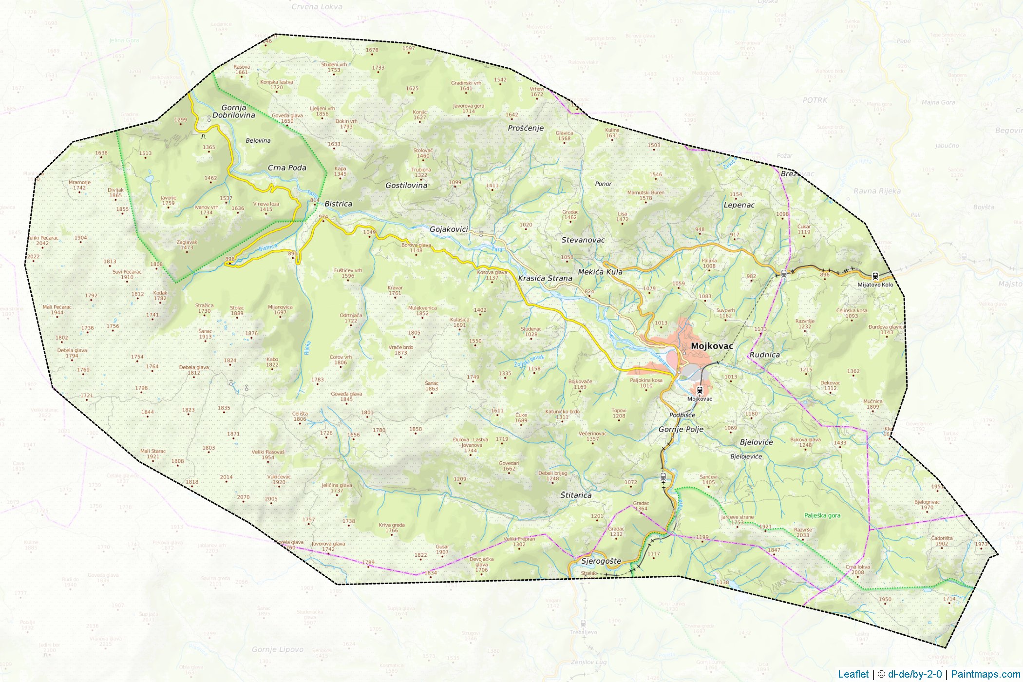 Muestras de recorte de mapas Mojkovac (Montenegro)-1