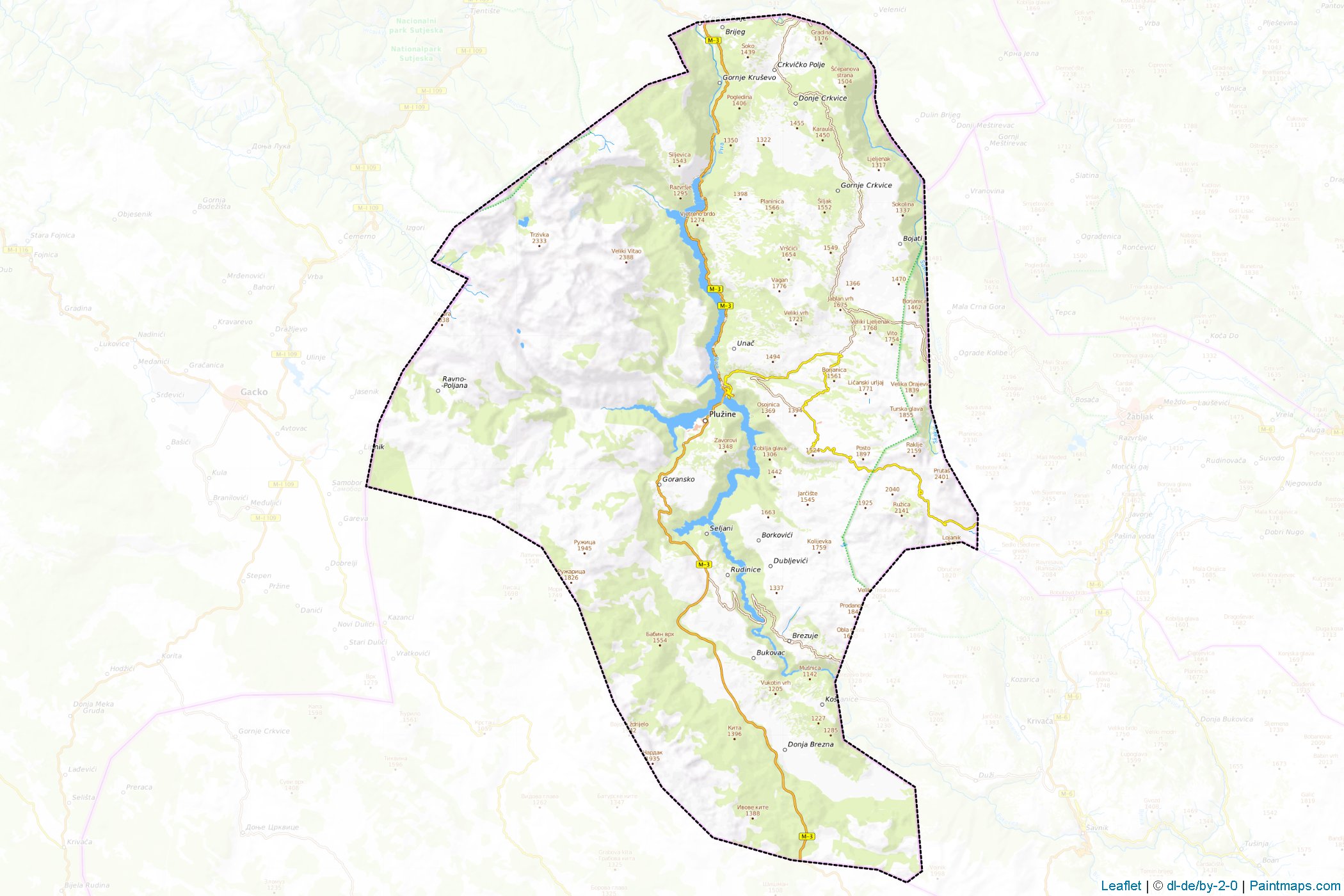 Muestras de recorte de mapas Plužine (Montenegro)-1