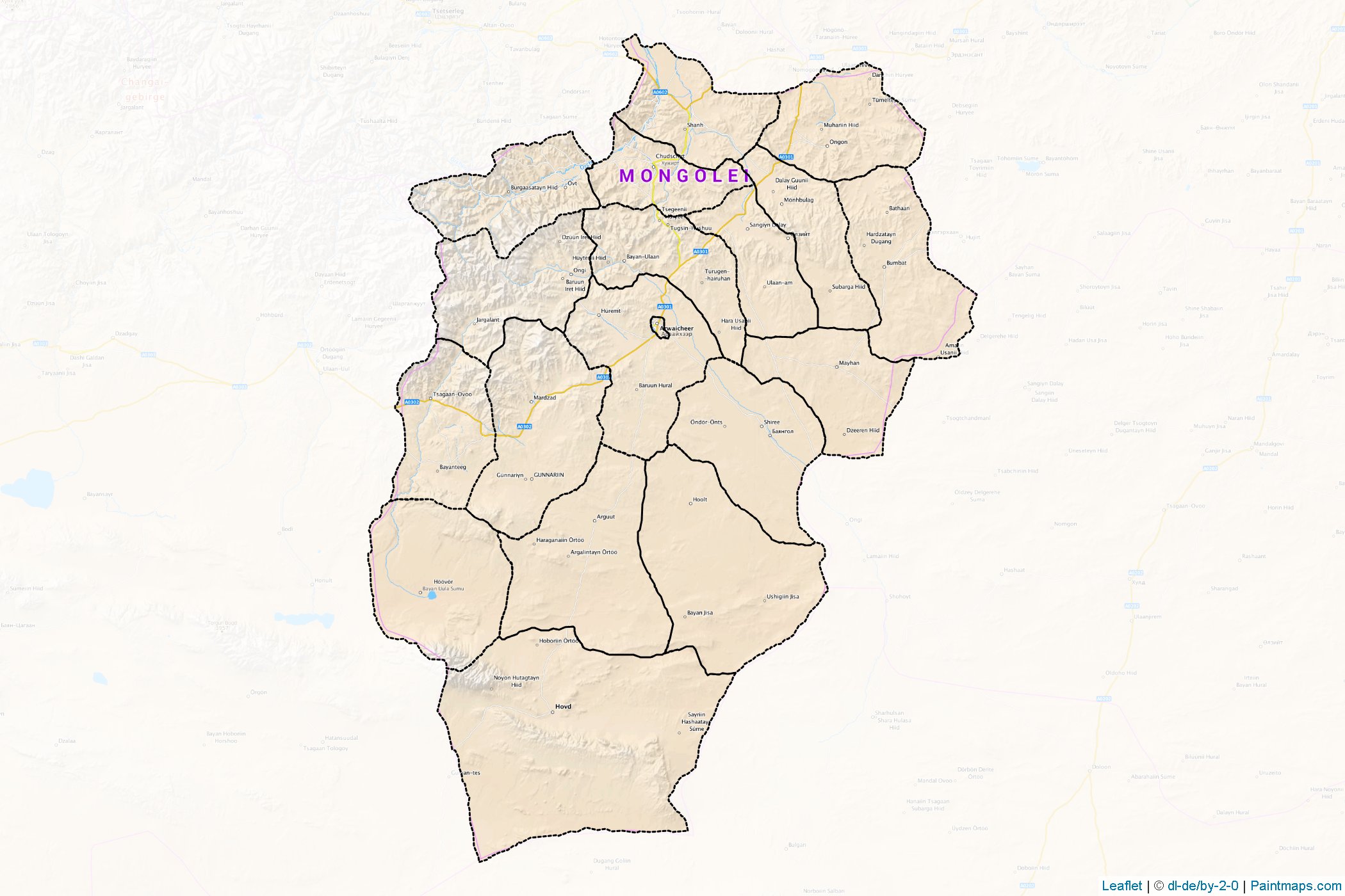 Muestras de recorte de mapas Övörhangay (Mongolia)-1