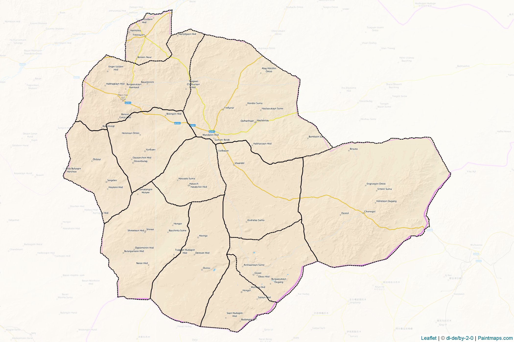 Muestras de recorte de mapas Sühbaatar (Mongolia)-1