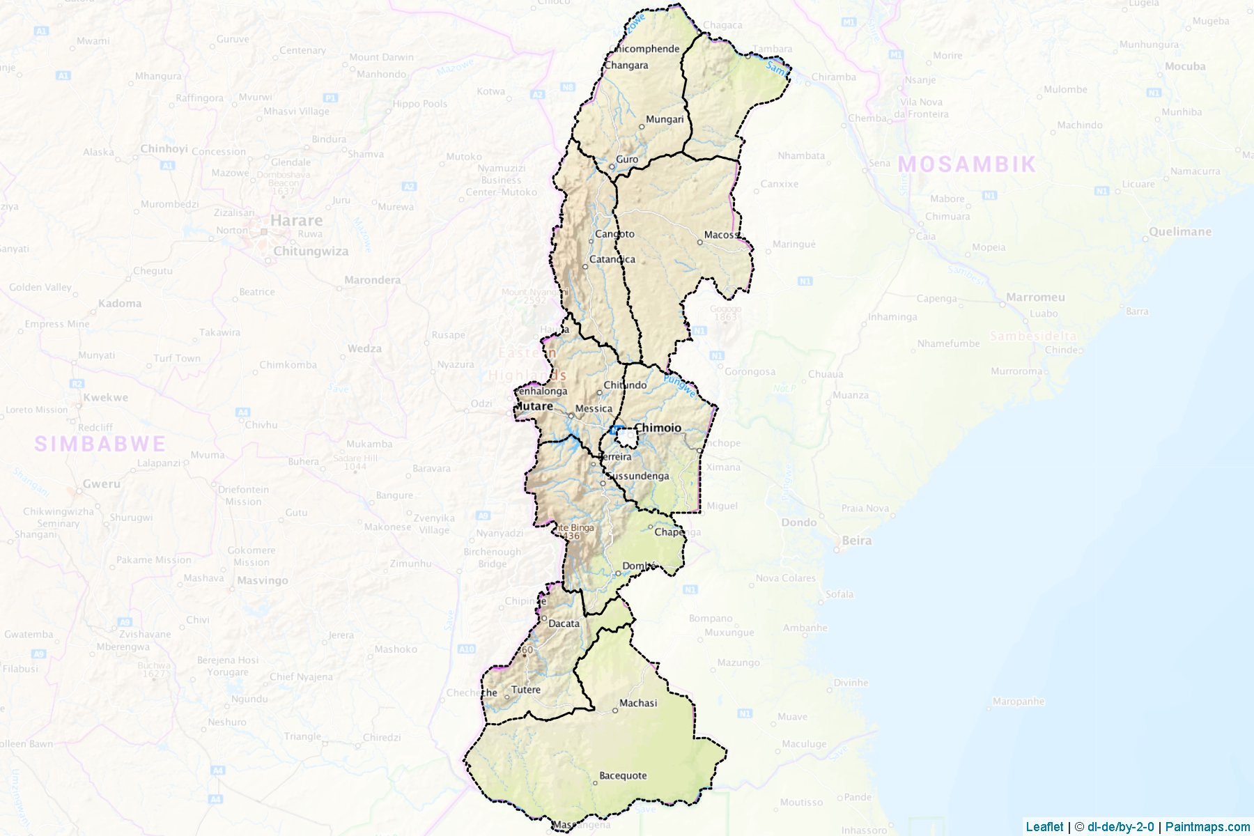 Muestras de recorte de mapas Manica (Mozambique)-1