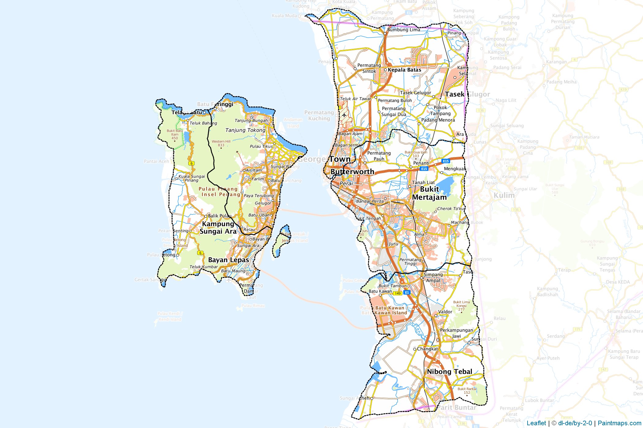 Muestras de recorte de mapas Pulau Pinang (Malasia)-1