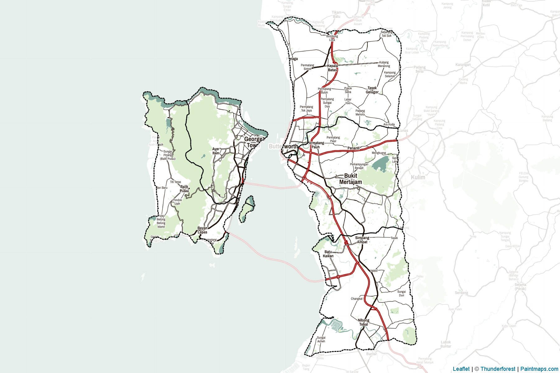 Muestras de recorte de mapas Pulau Pinang (Malasia)-2